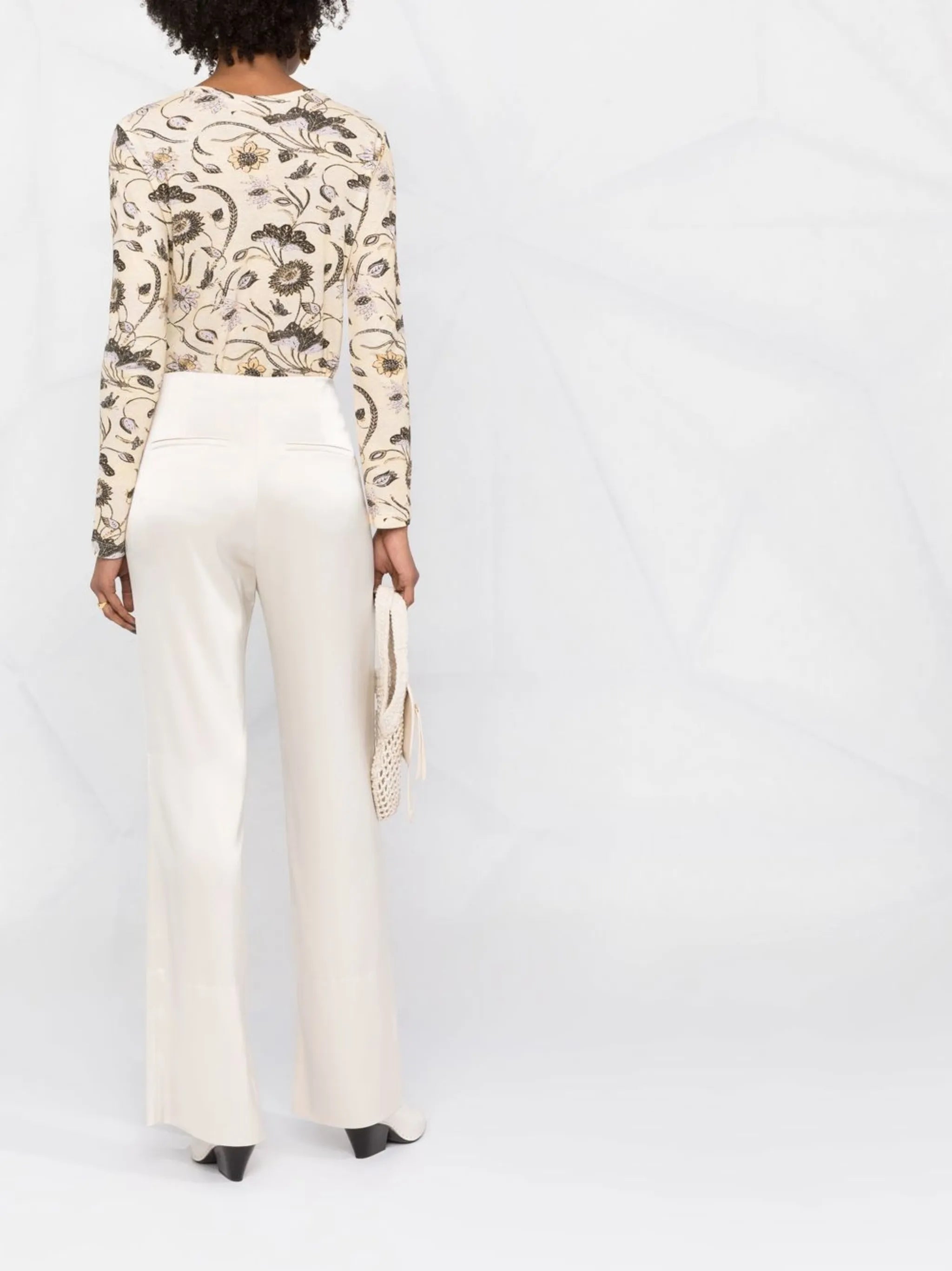 ladder-stitch straight-leg trousers