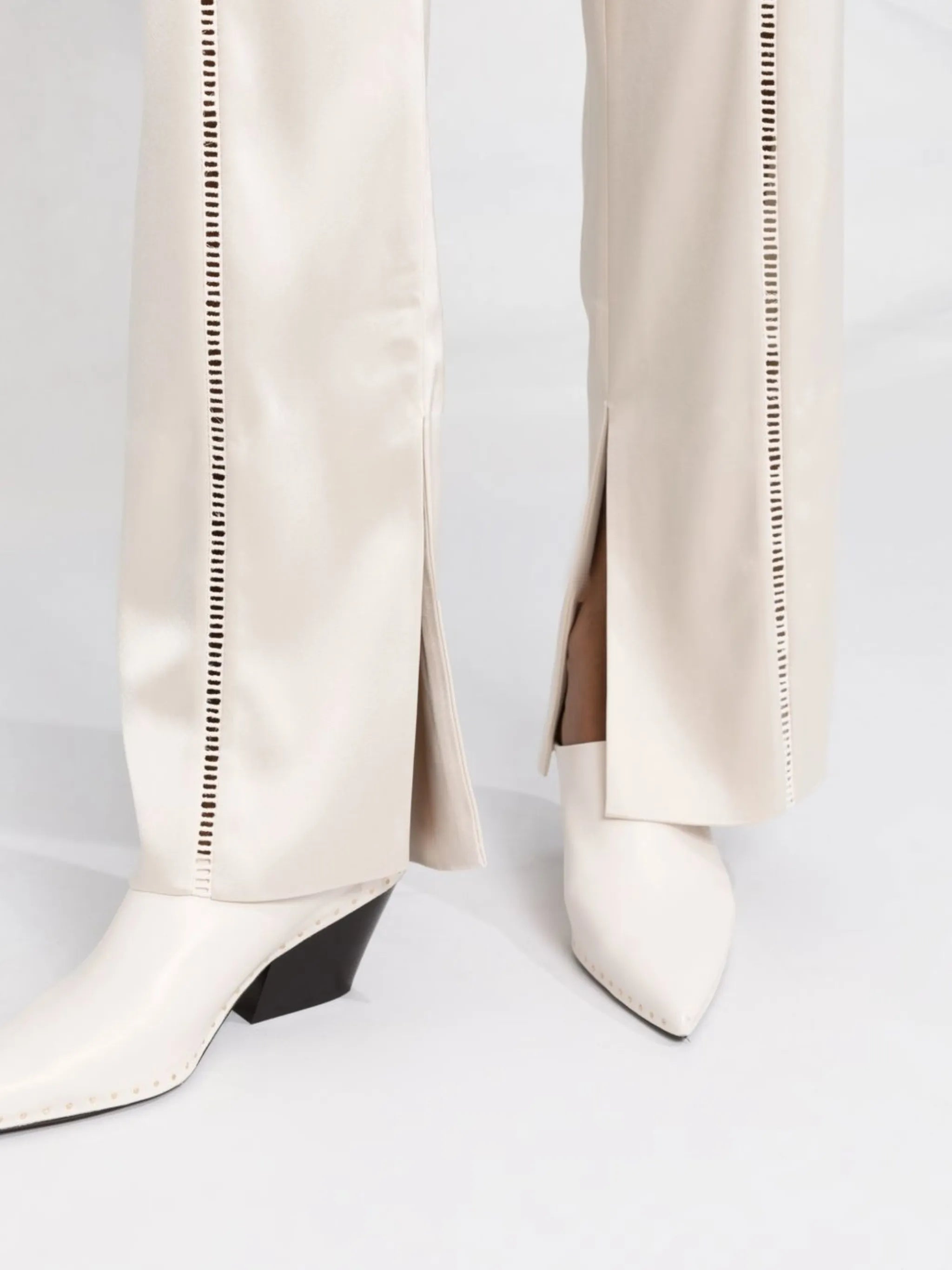 ladder-stitch straight-leg trousers