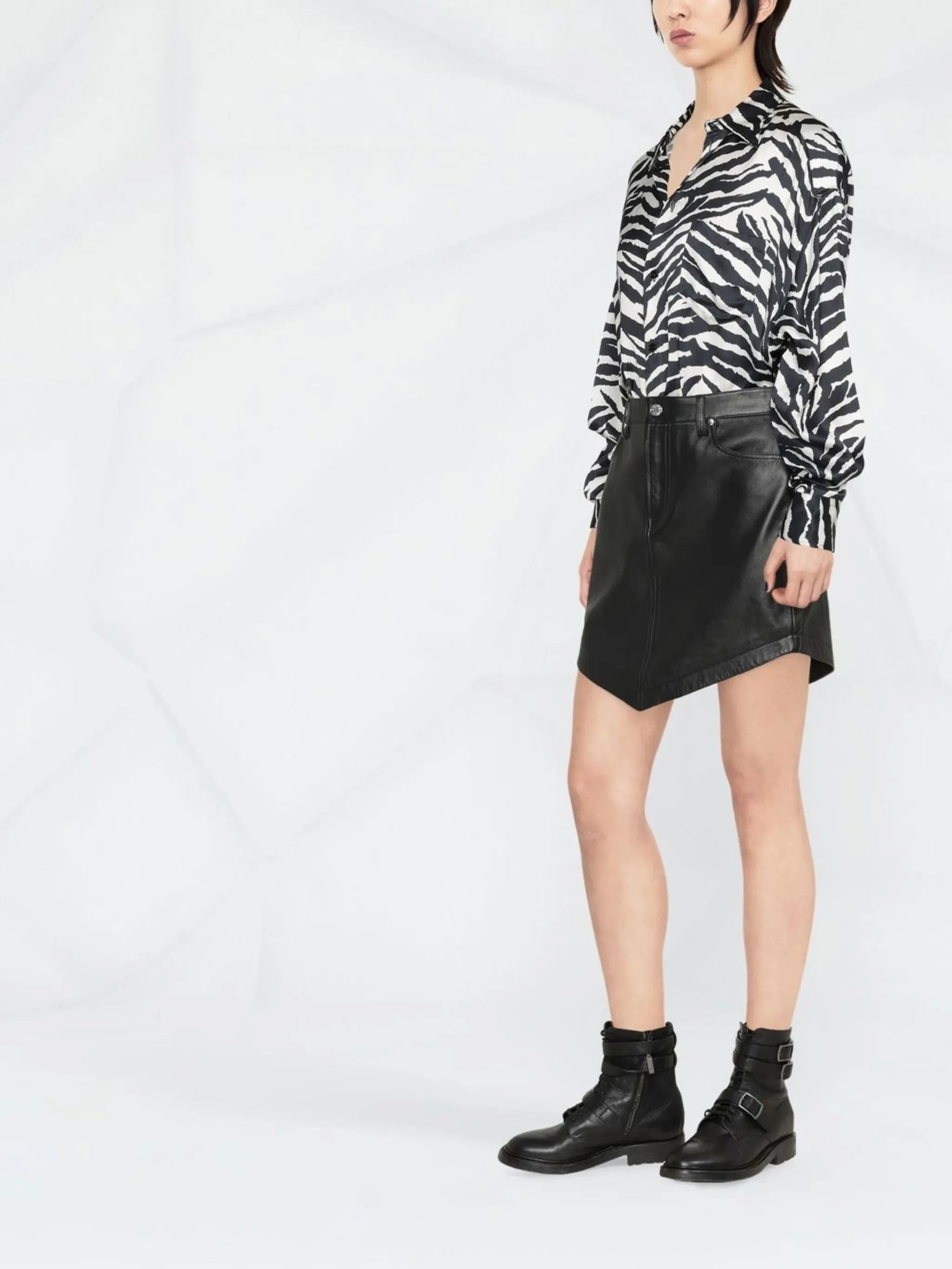 high-waist leather mini skirt