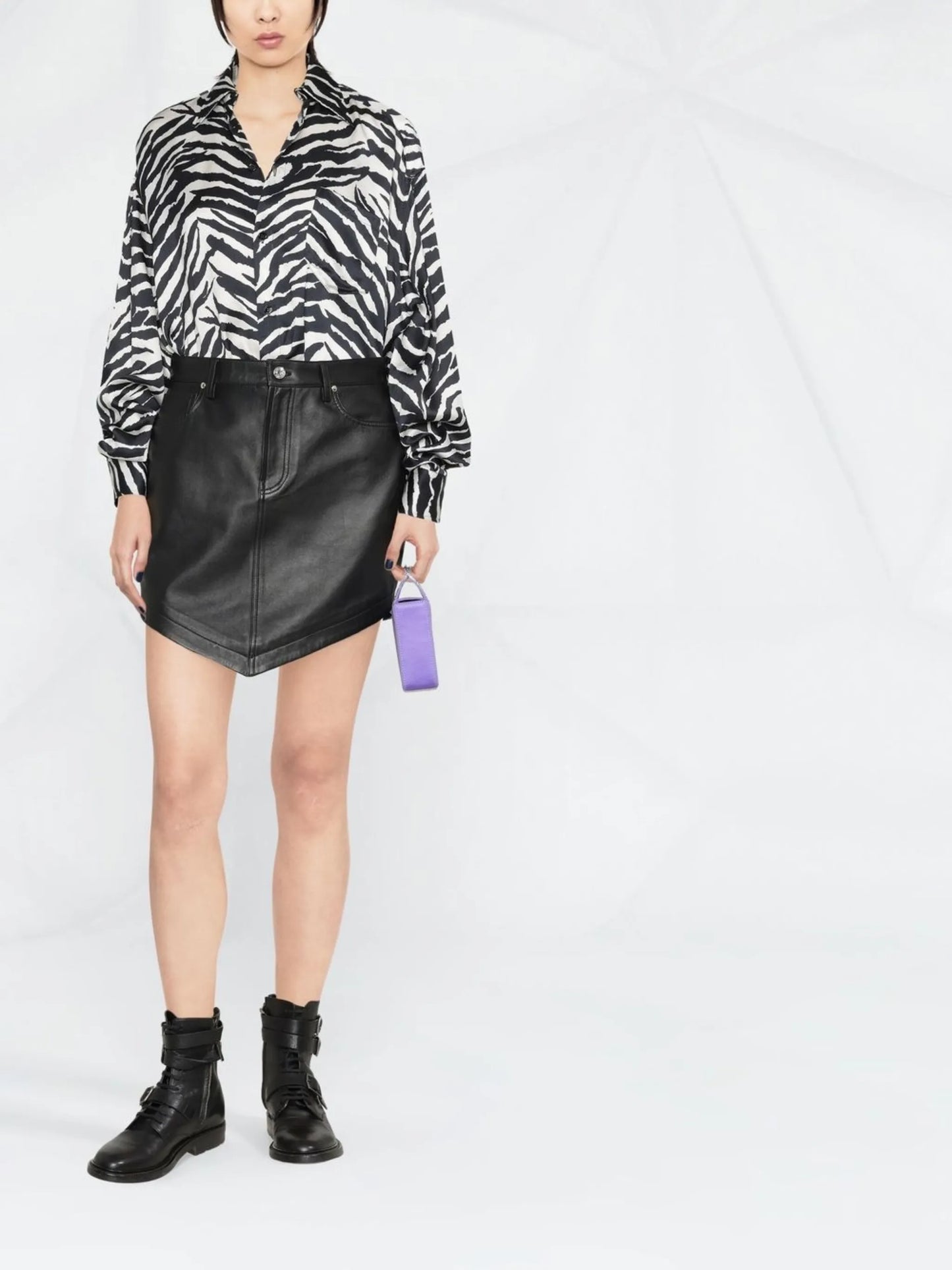 high-waist leather mini skirt