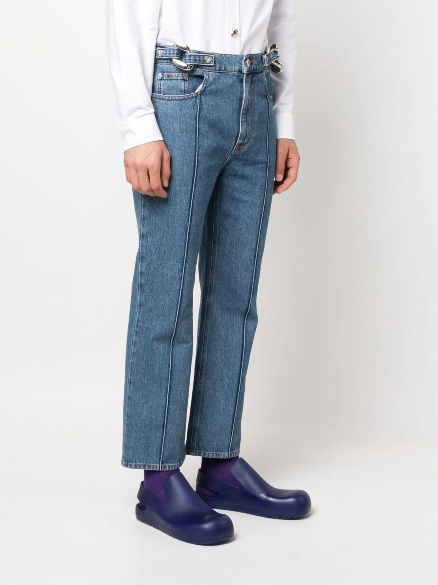 chain-link detailed straight-leg jeans