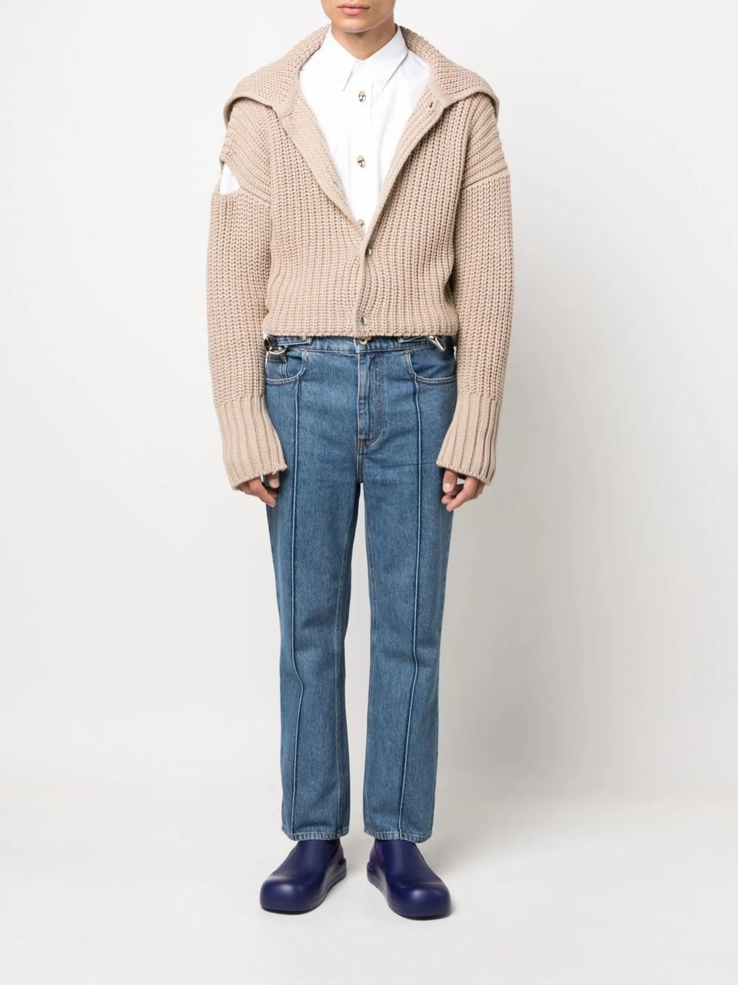 chain-link detailed straight-leg jeans
