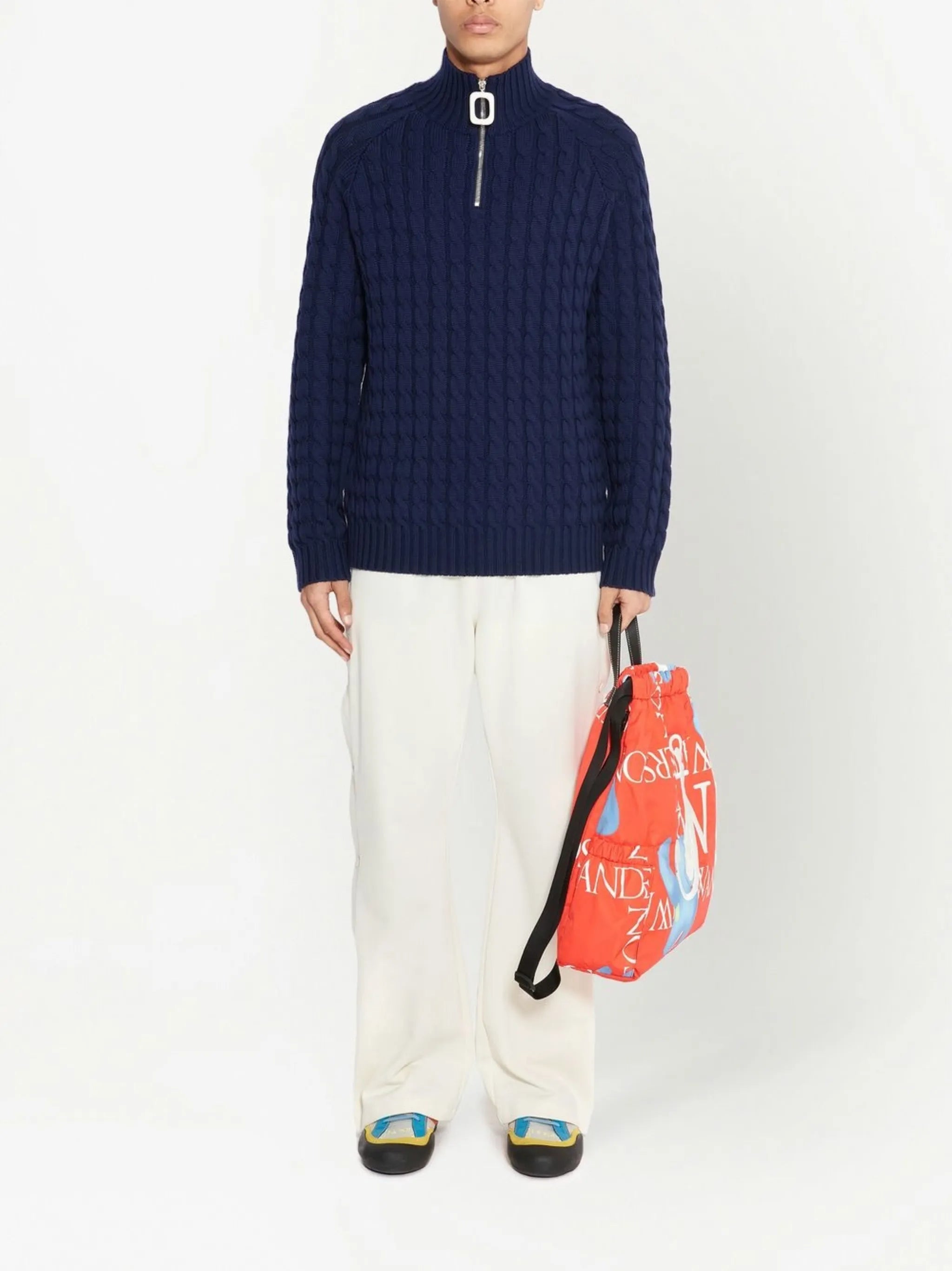 Henley cable-knit jumper