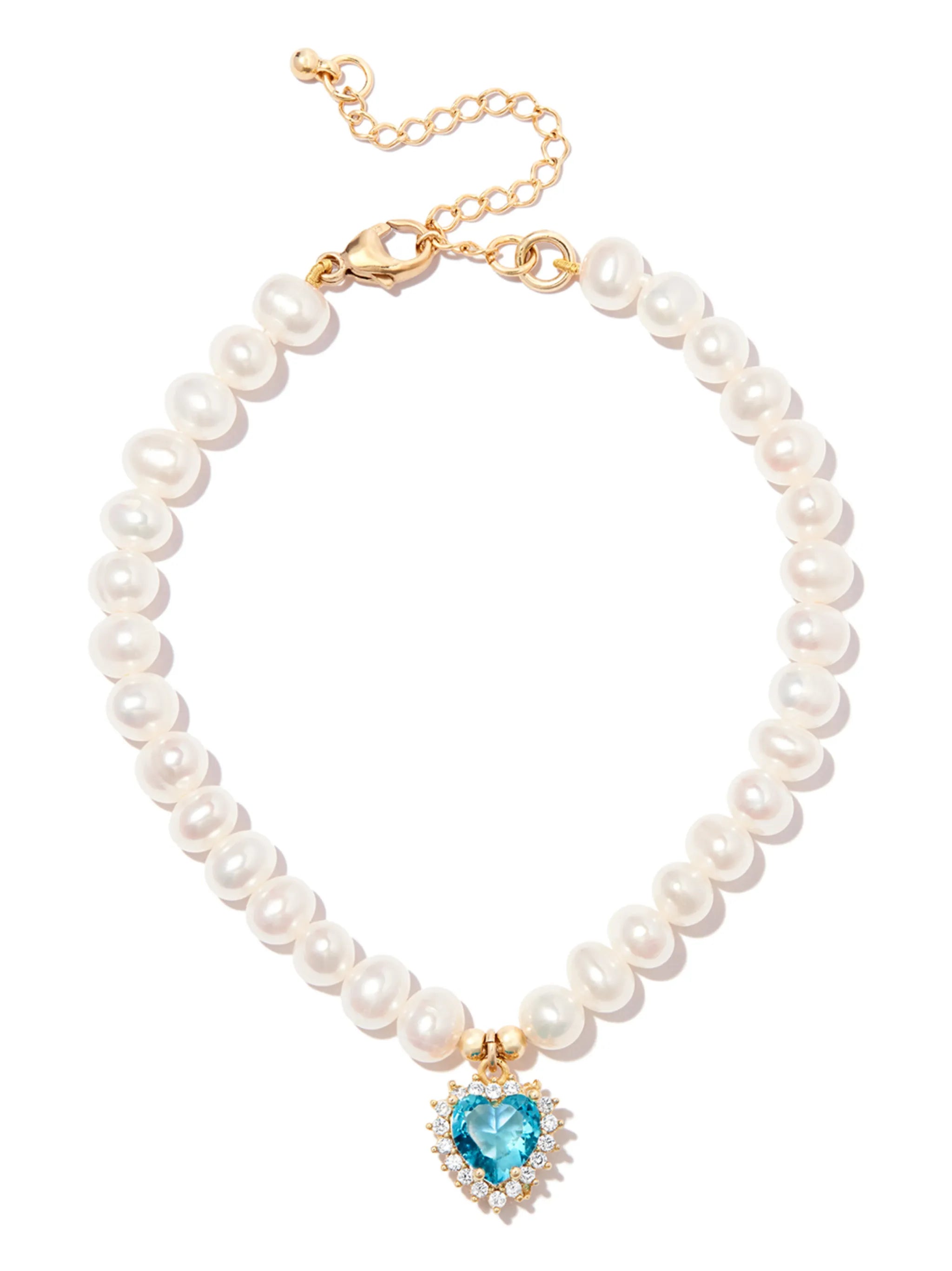 18kt yellow gold blue heart pearl bracelet