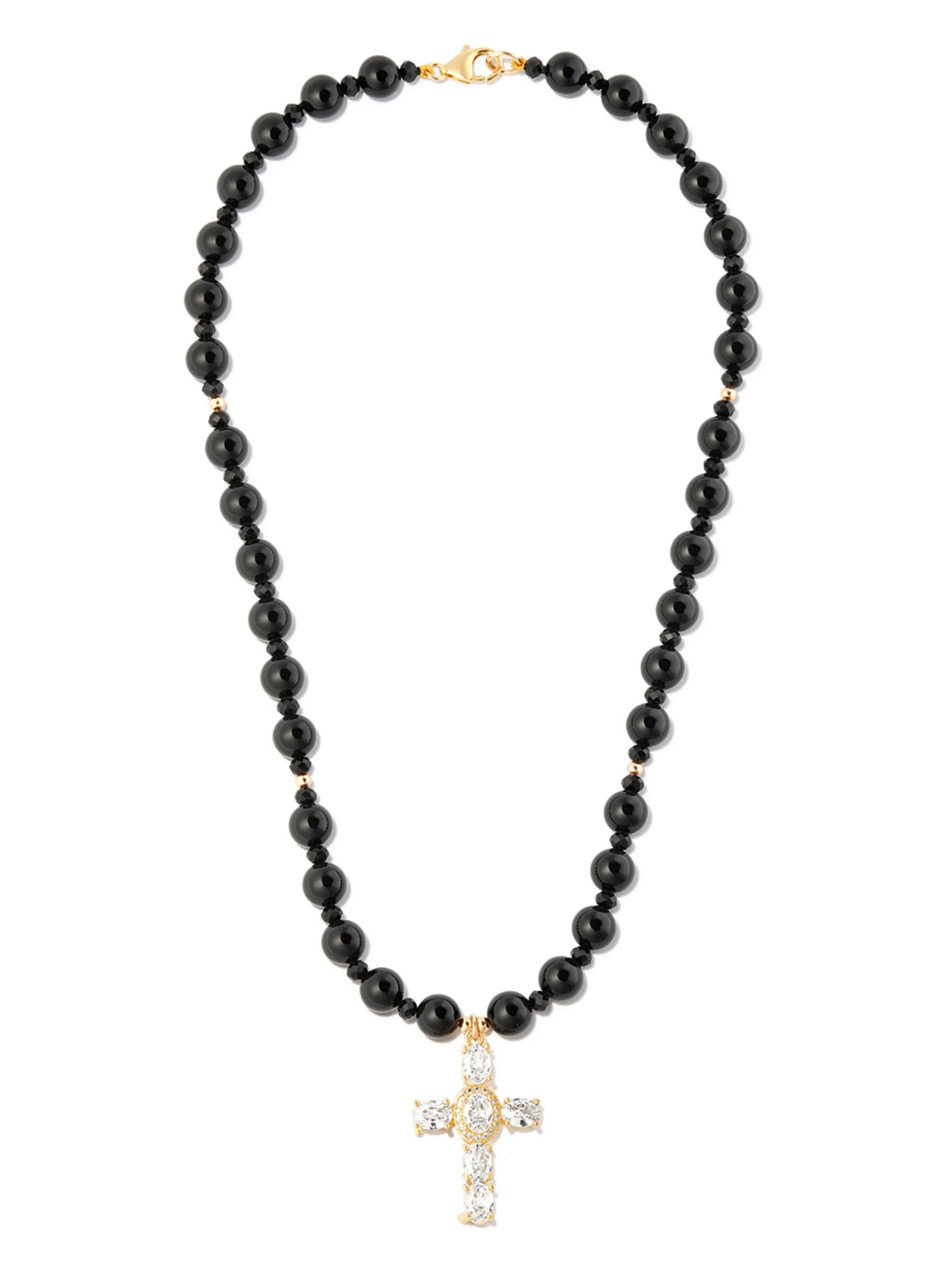 18kt yellow gold pearl and crystal necklace