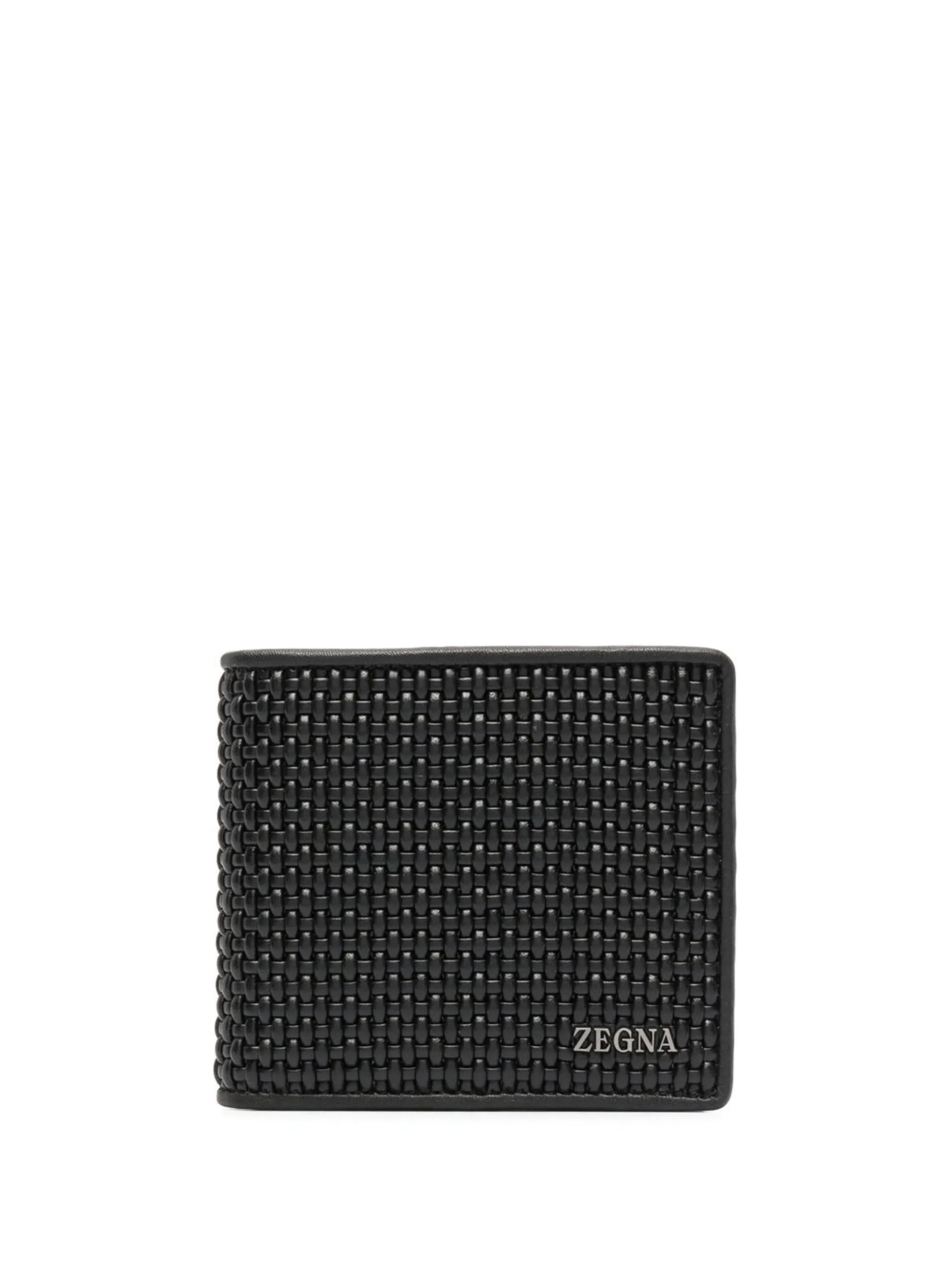 logo-detail woven leather wallet