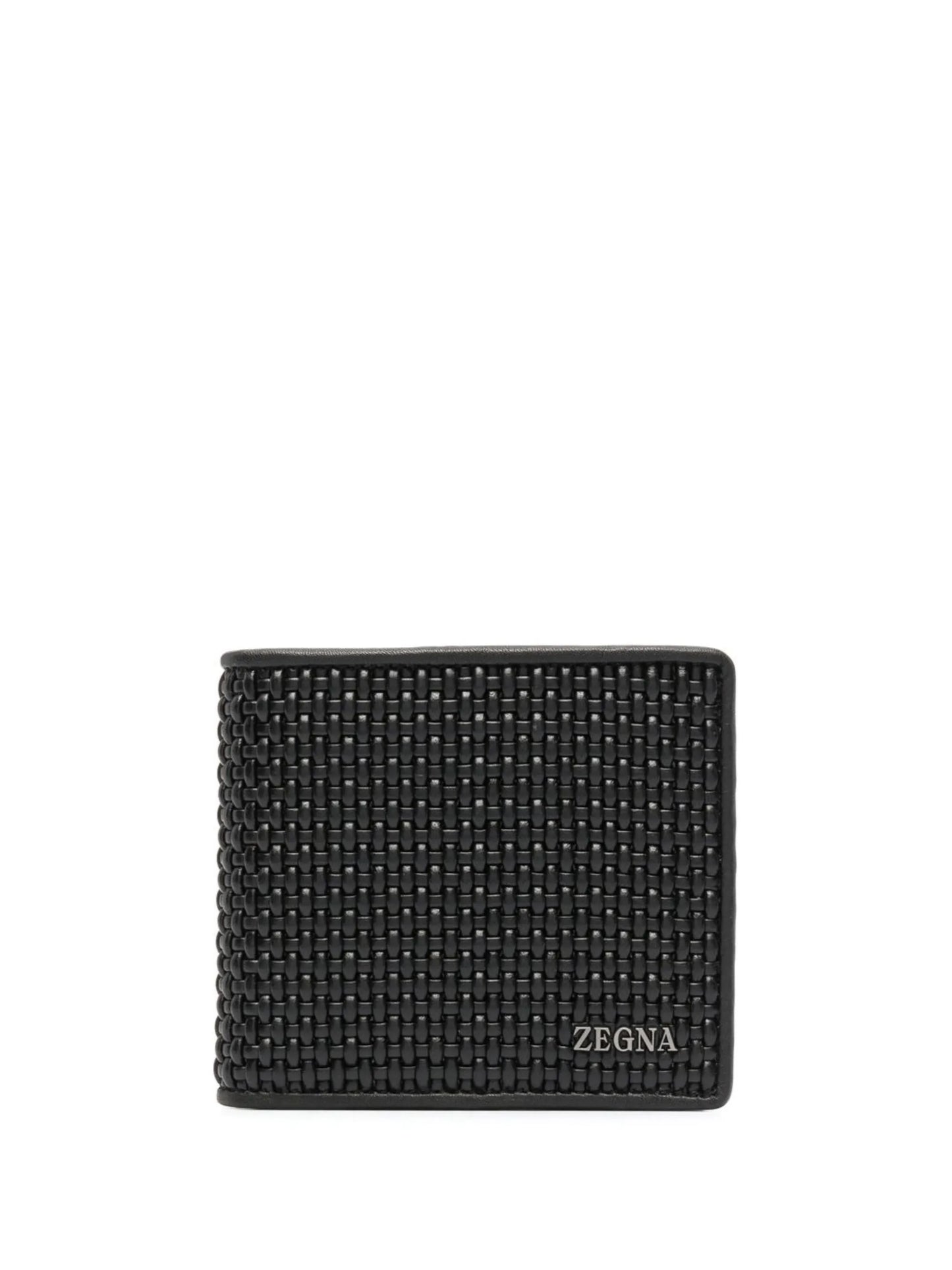 logo-detail woven leather wallet
