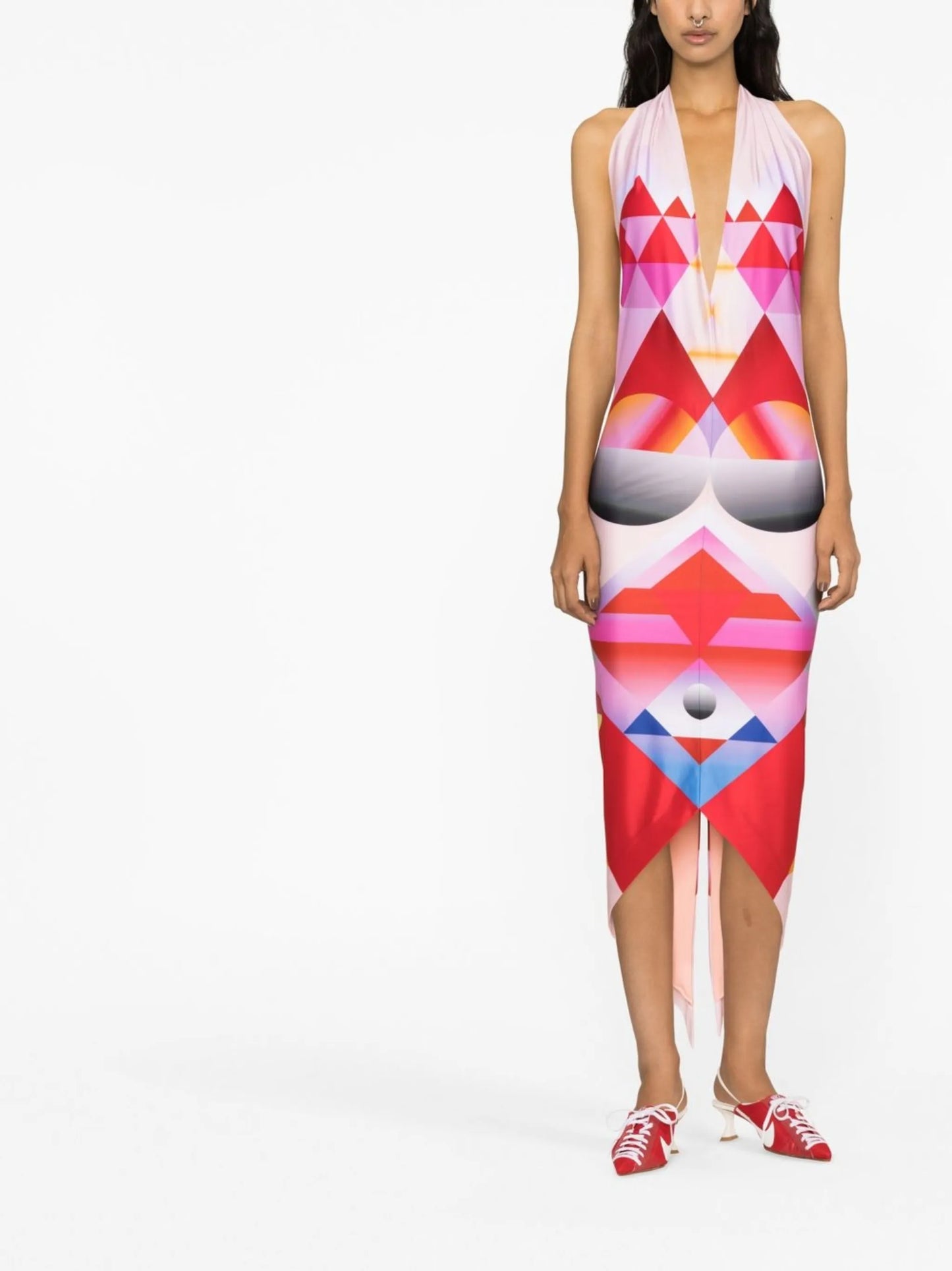 graphic-print halterneck dress