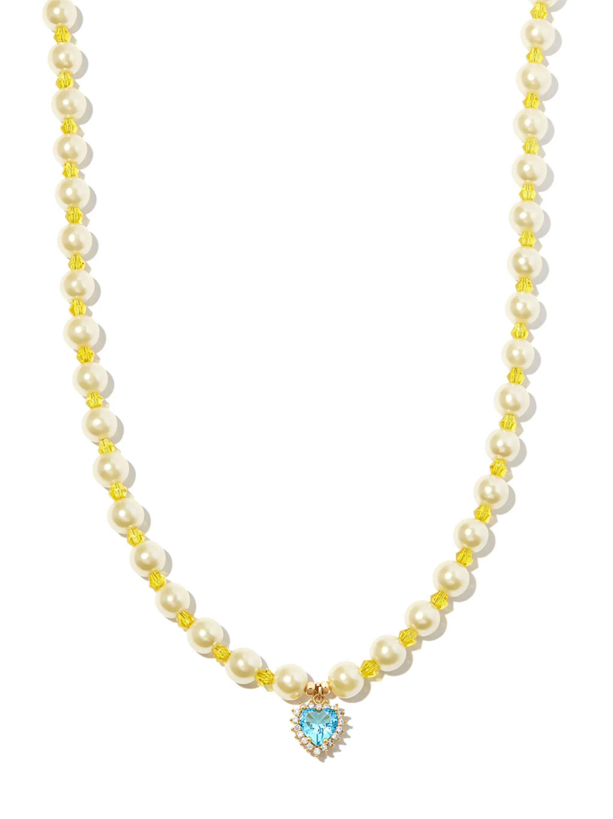 18kt yellow gold blue heart pendant pearl necklace