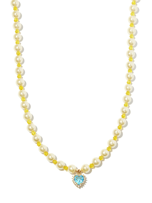 18kt yellow gold blue heart pendant pearl necklace