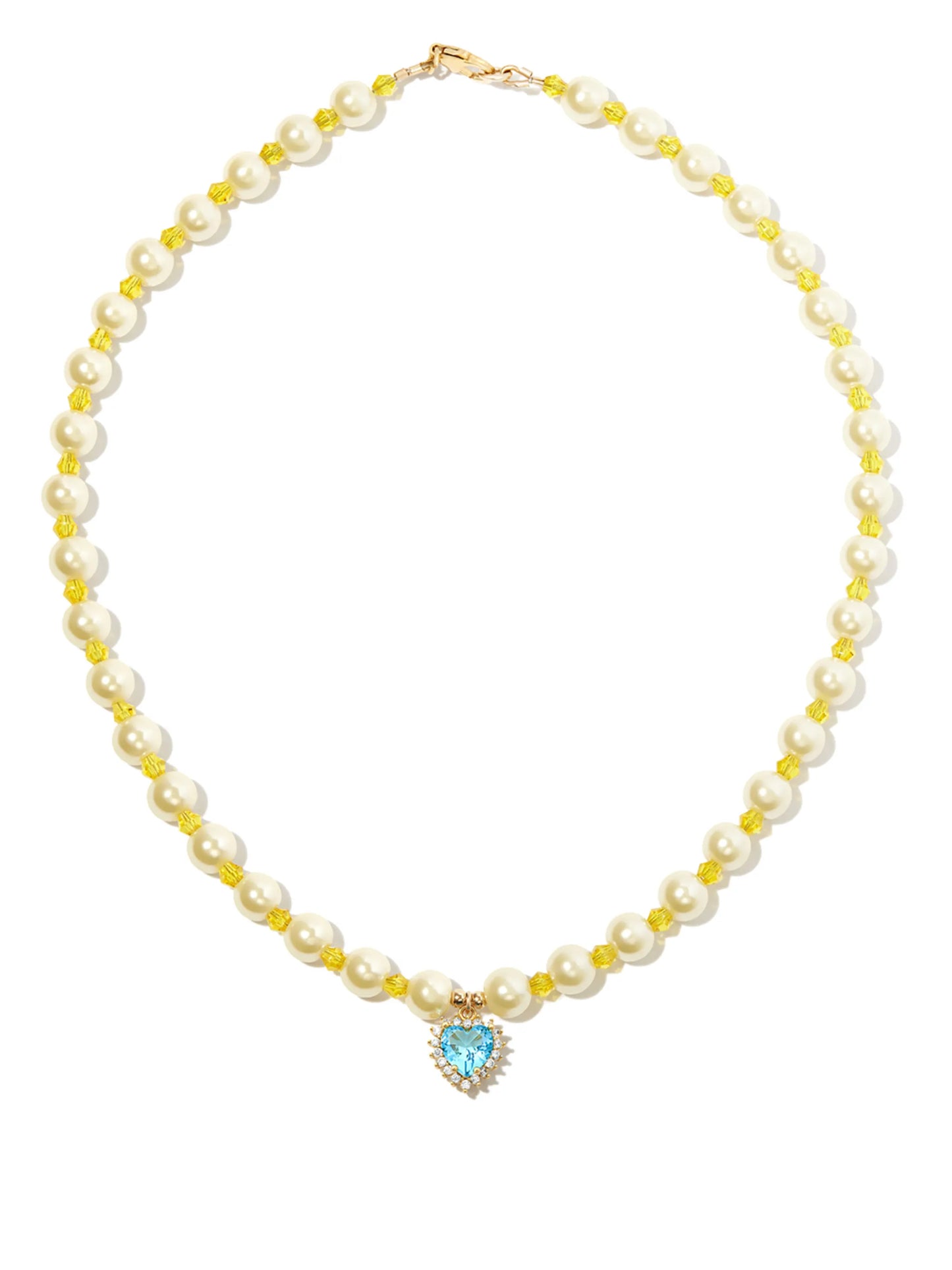 18kt yellow gold blue heart pendant pearl necklace