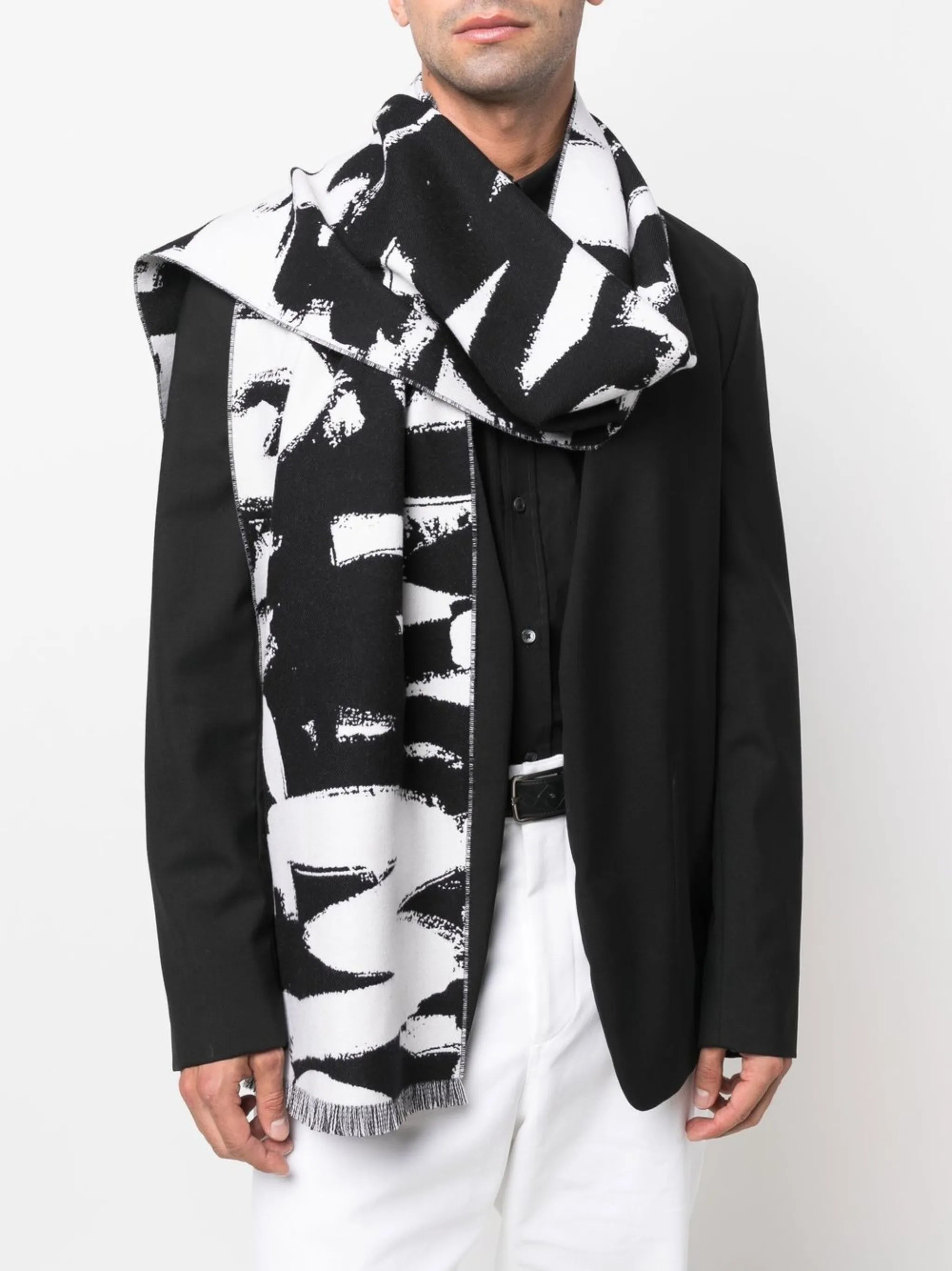 logo-print wool scarf