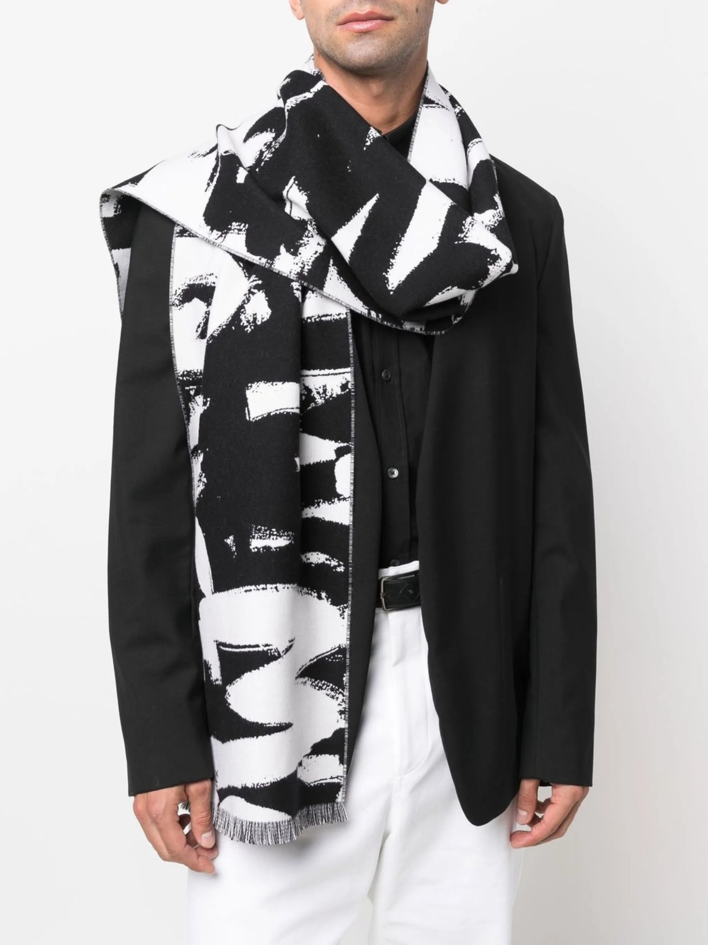 logo-print wool scarf