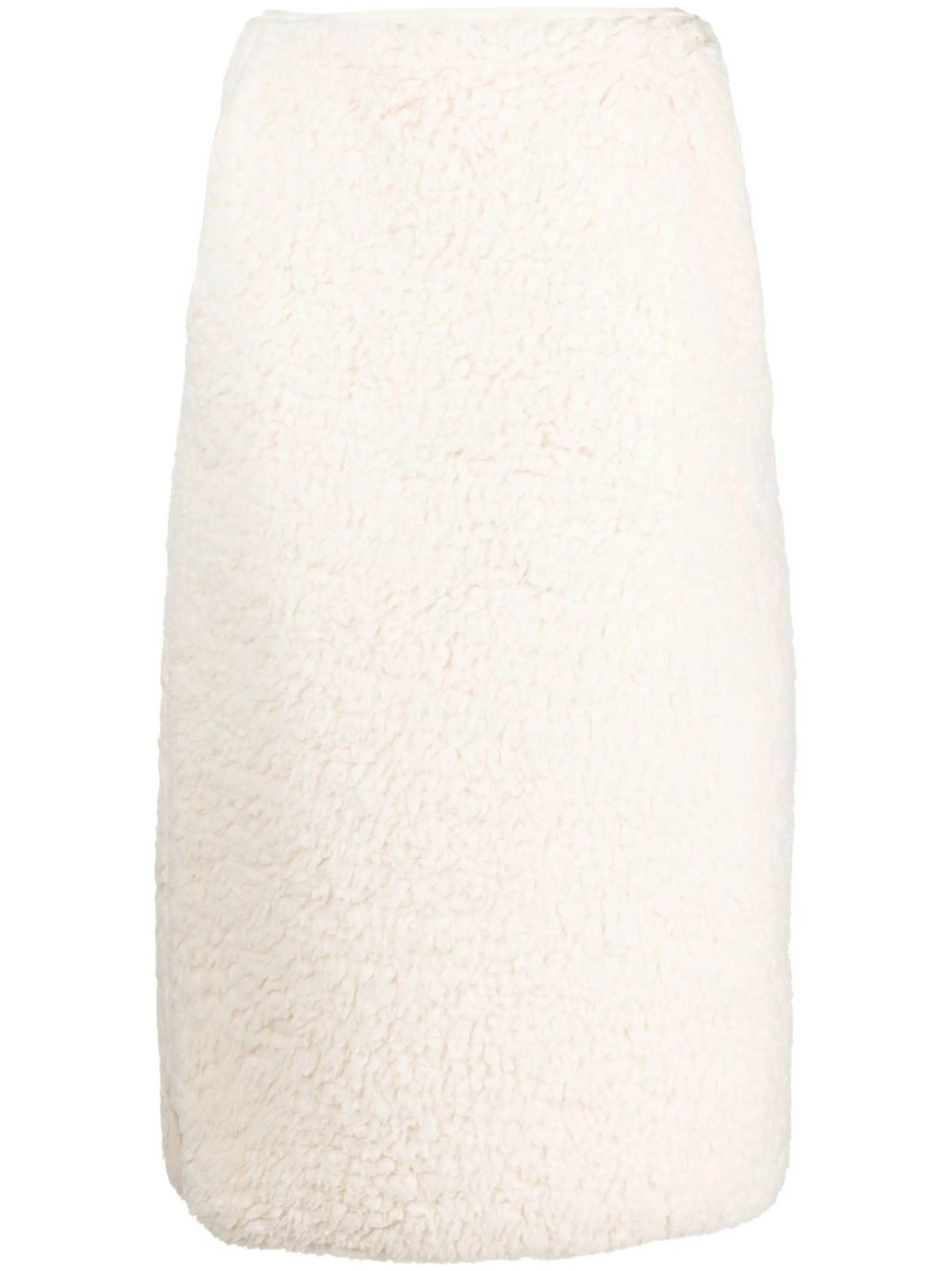 faux-shearling straight midi skirt