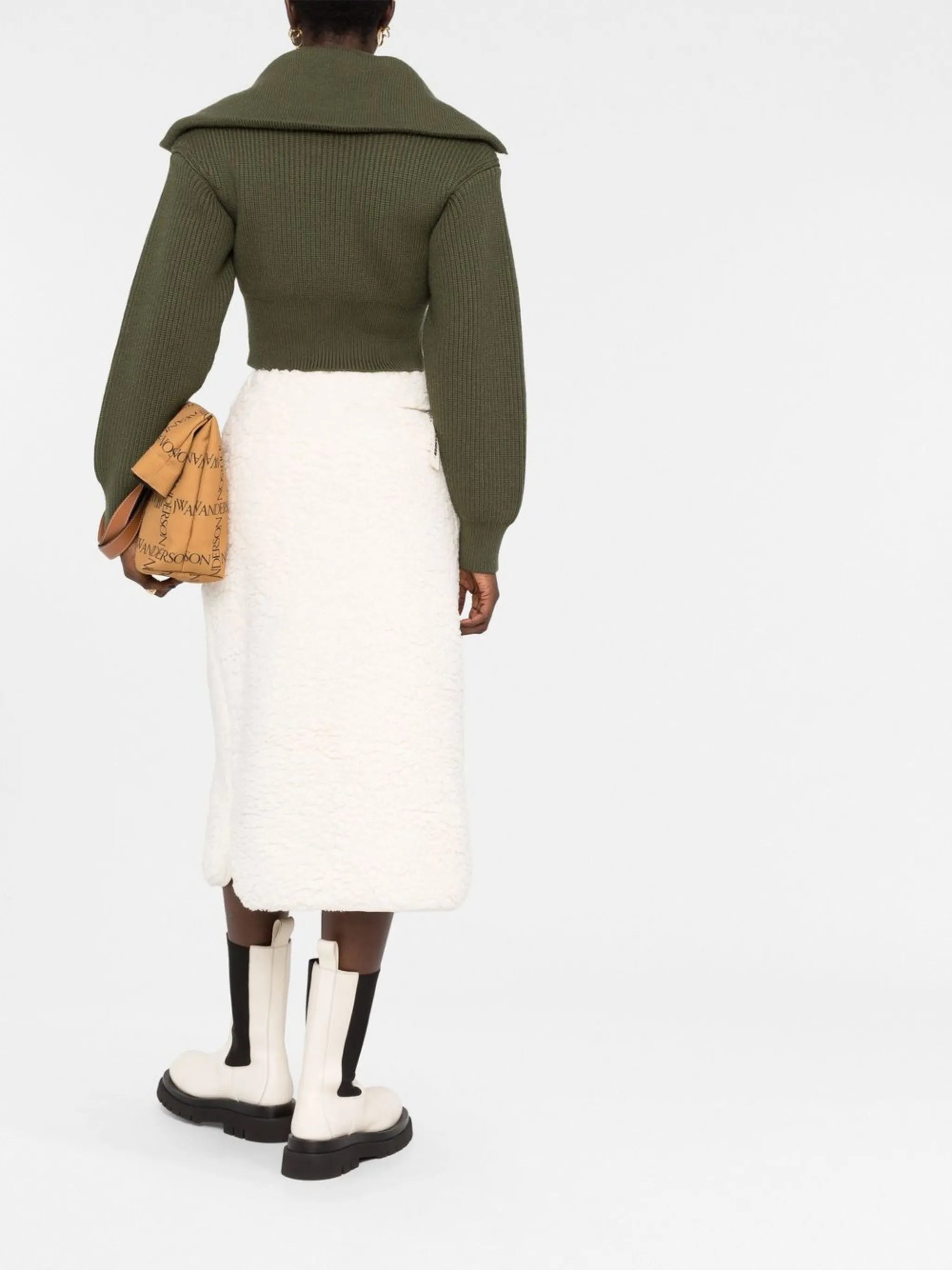 faux-shearling straight midi skirt