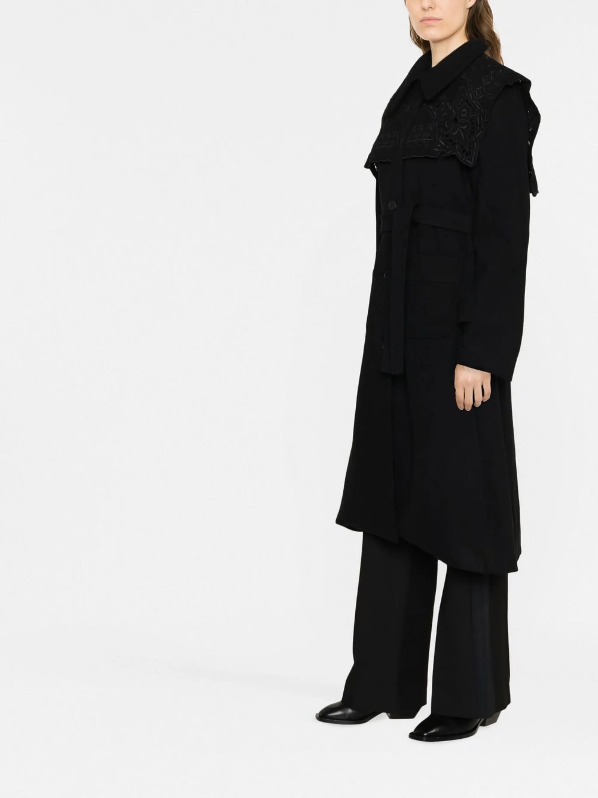 eyelet-detail single-breasted coat