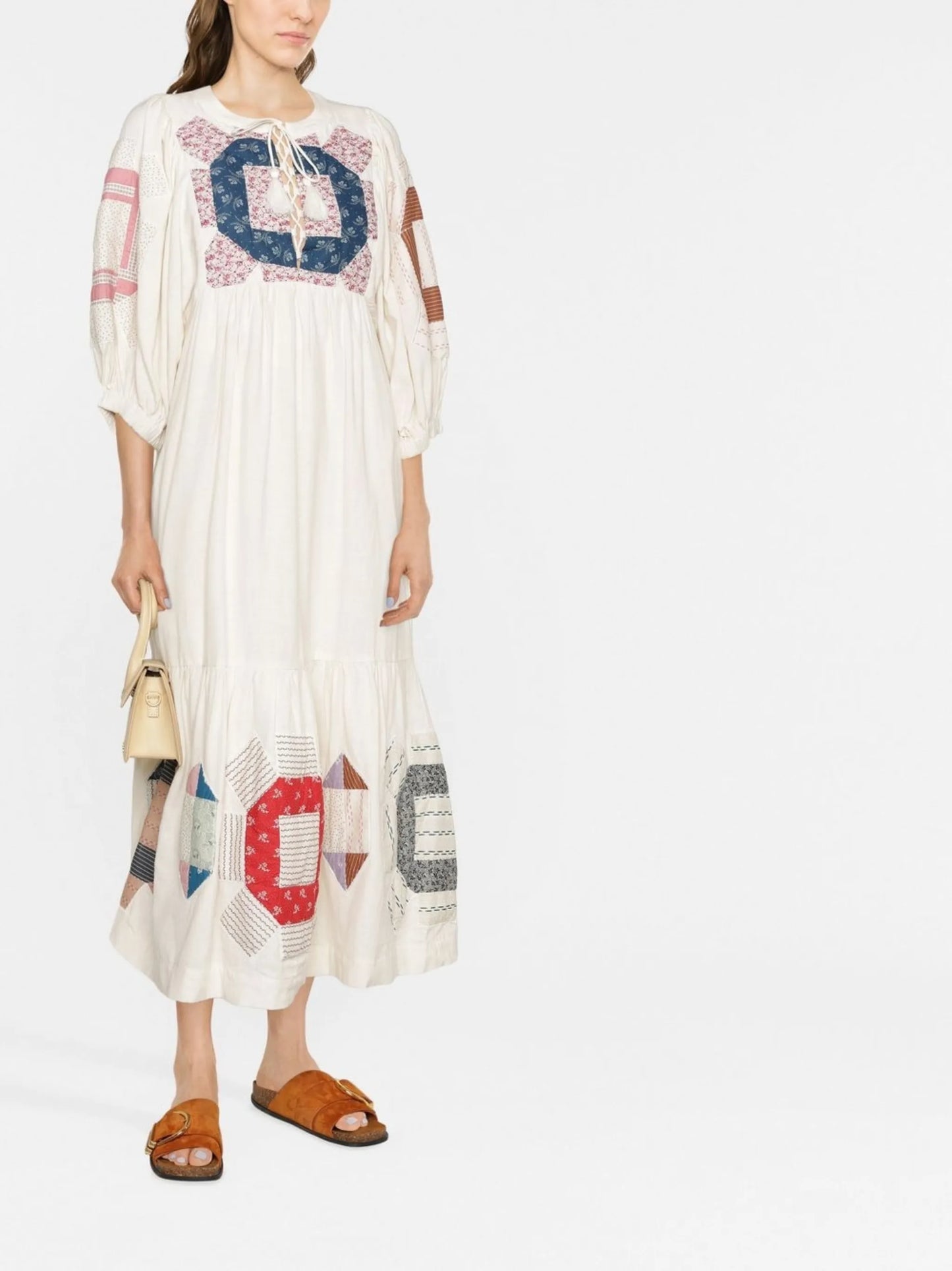 patchwork-effect midi dress