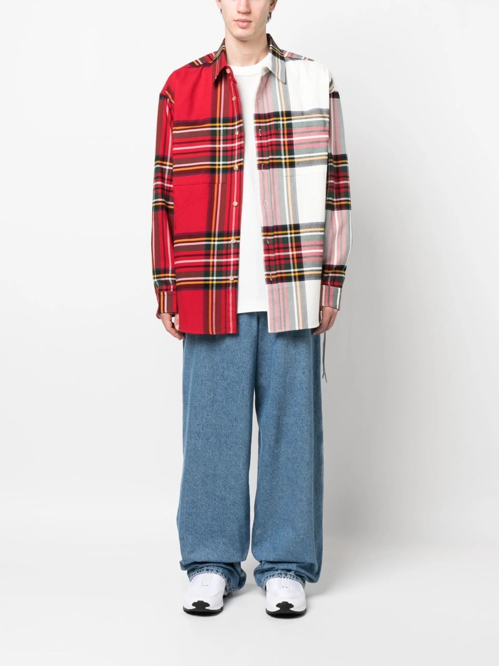 Oversize colour-block plaid shirt