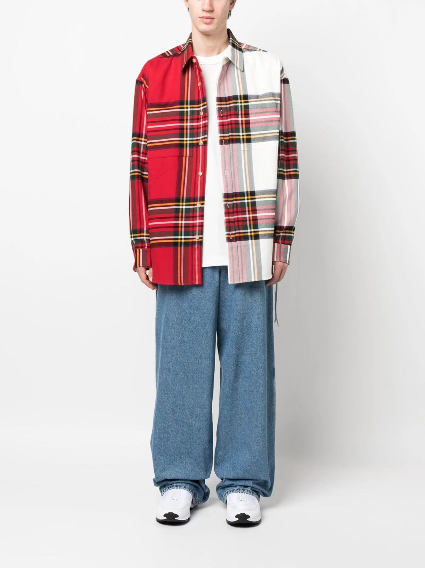 Oversize colour-block plaid shirt