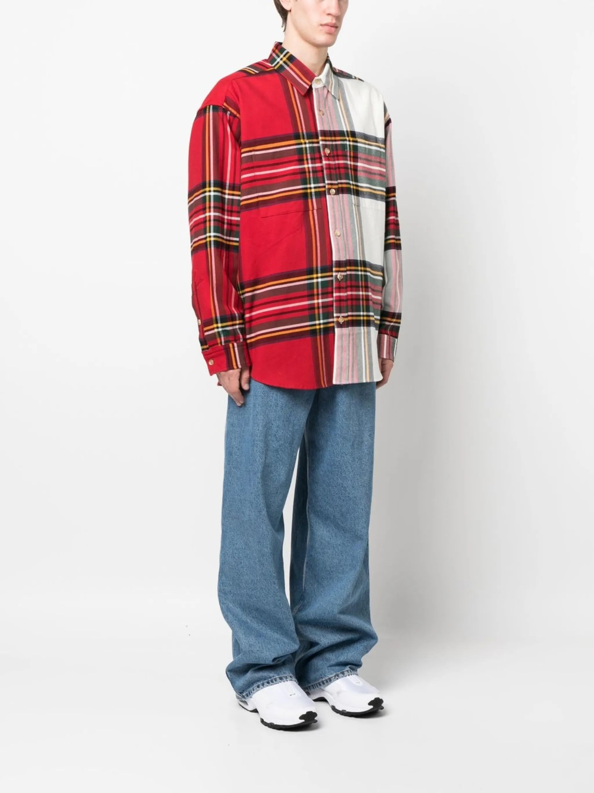 Oversize colour-block plaid shirt