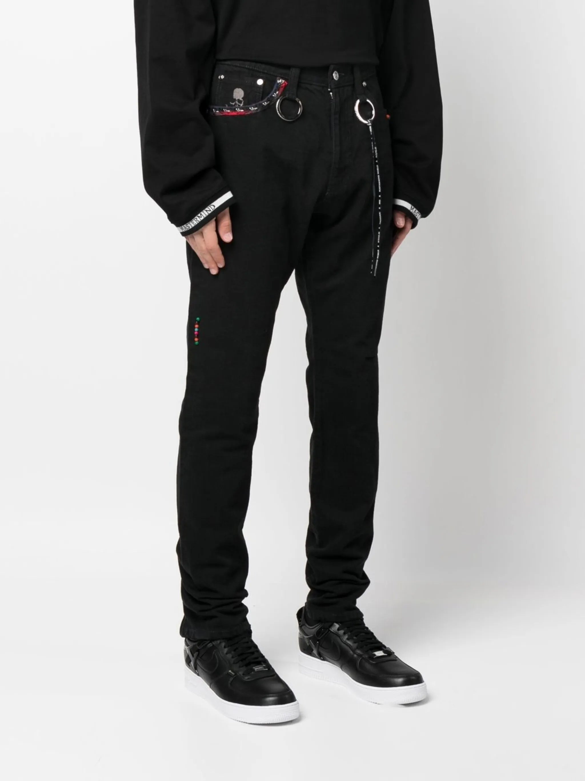 bead detailing slim-fit denim jeans