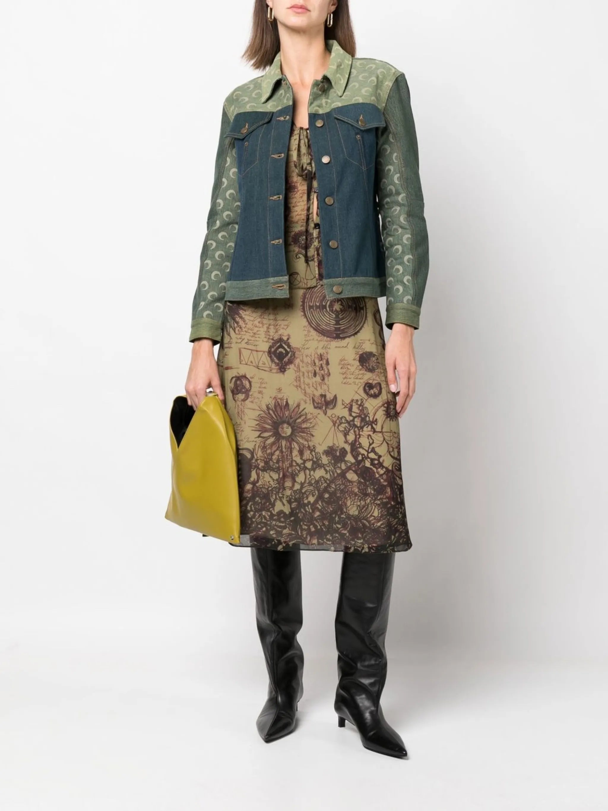 logo-print colour-block denim jacket
