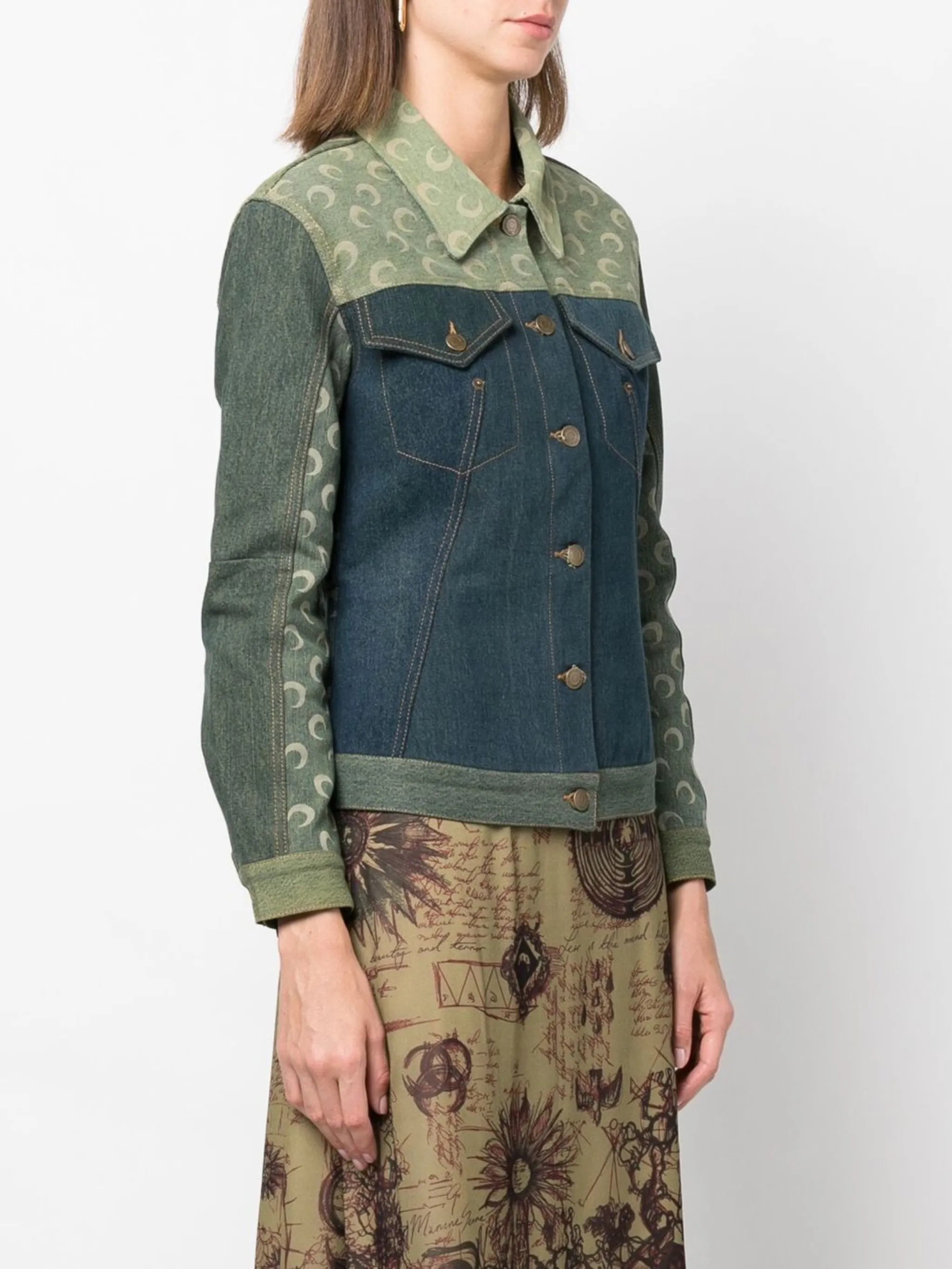 logo-print colour-block denim jacket