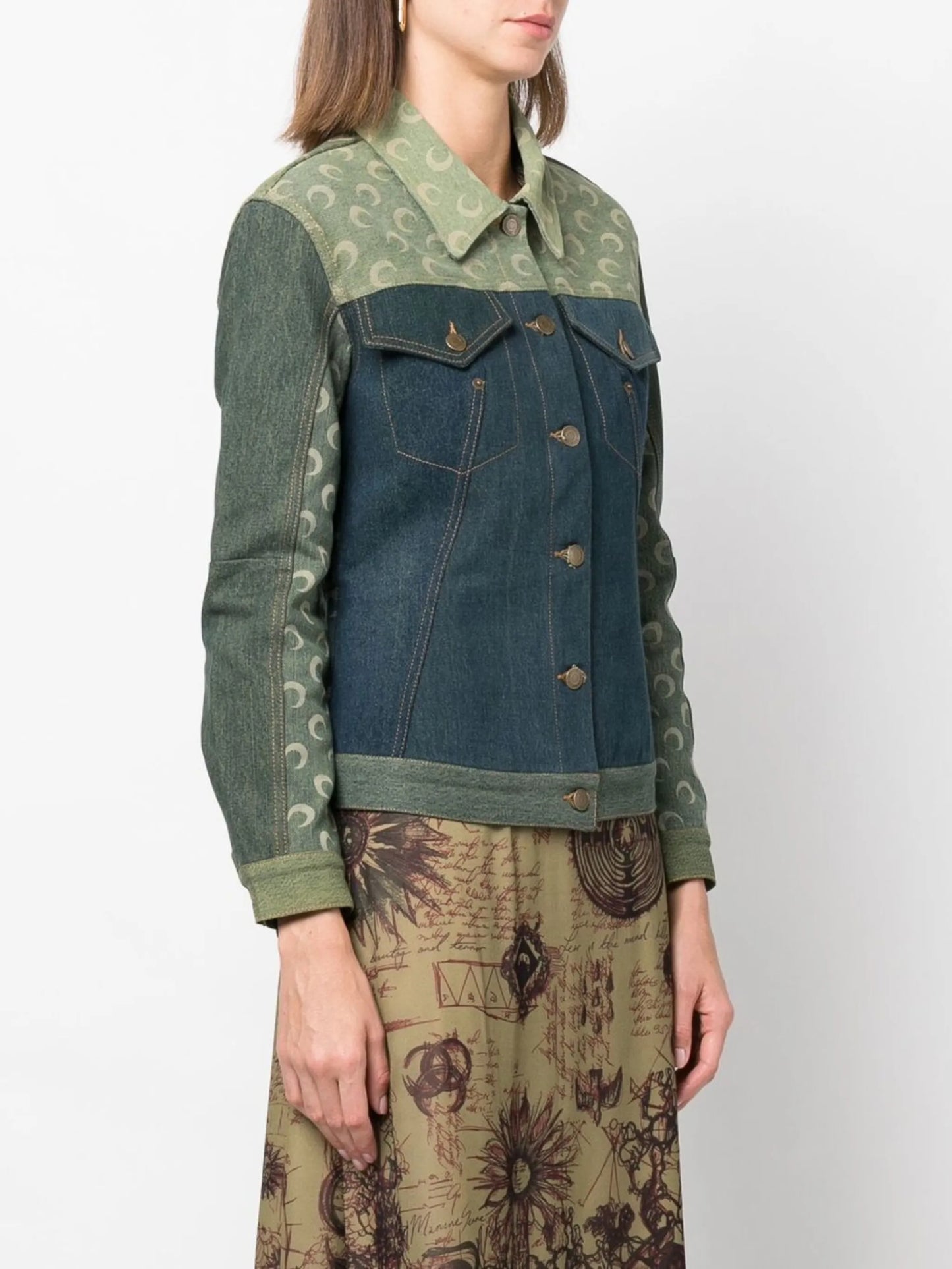logo-print colour-block denim jacket