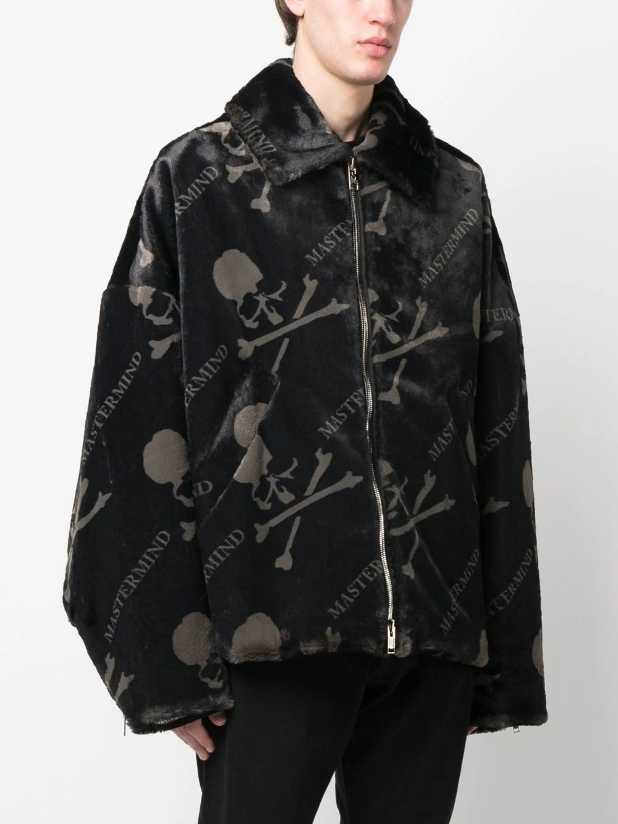 faux-fur skull-print jacket
