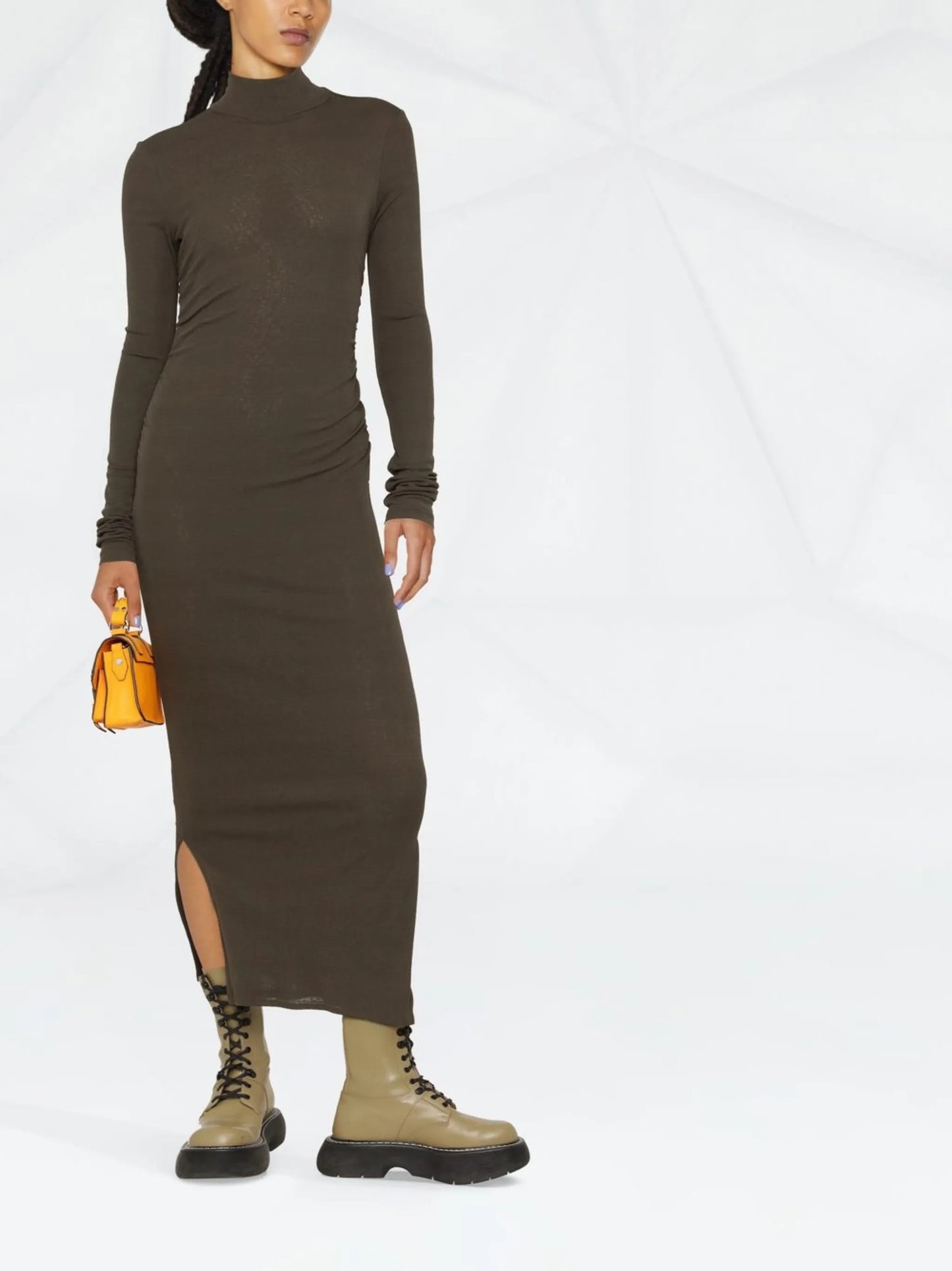roll-neck bodycon midi dress
