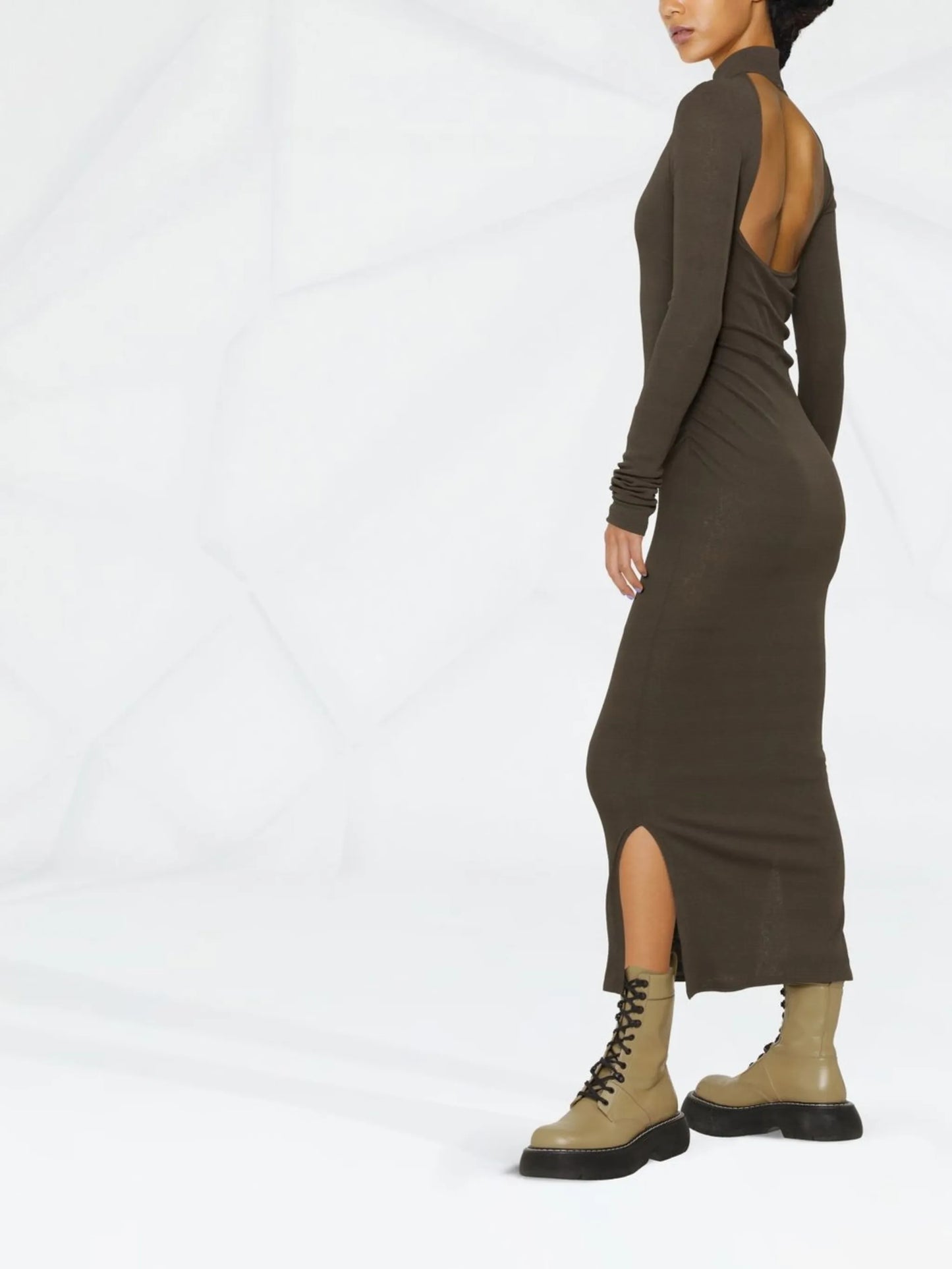 roll-neck bodycon midi dress