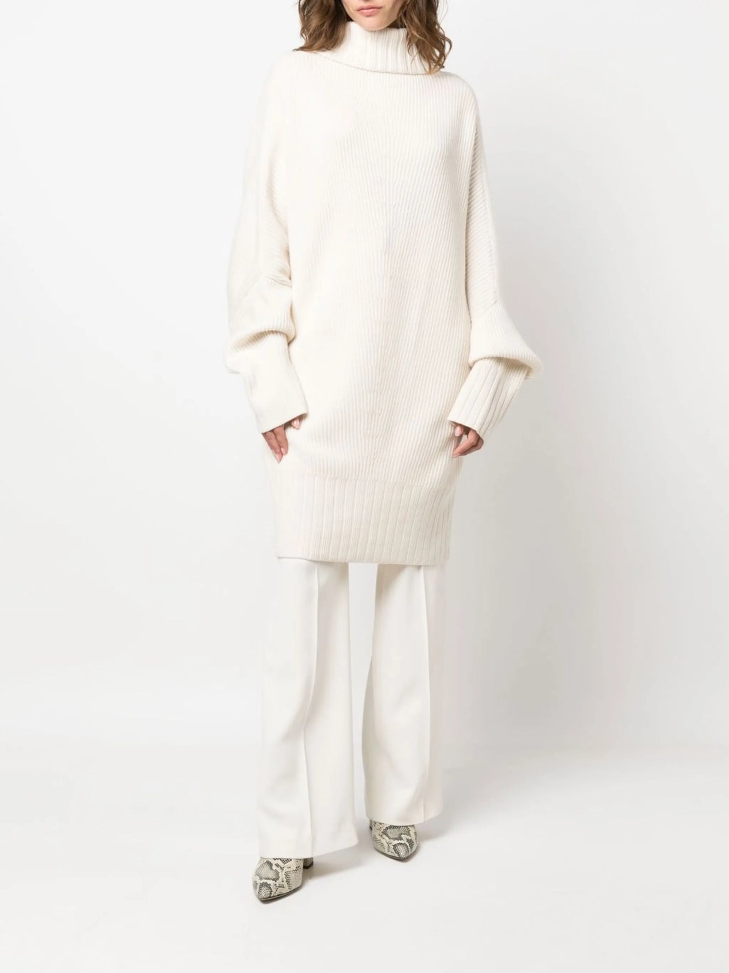Rose ribbed-knit midi dress