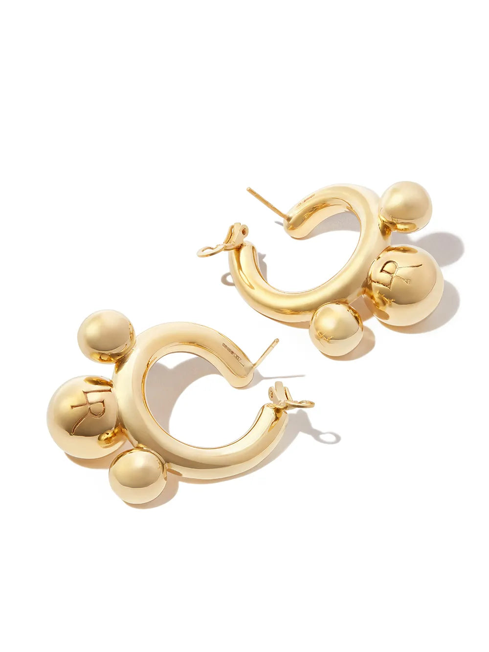 14kt yellow gold 3-Ball hoop earrings