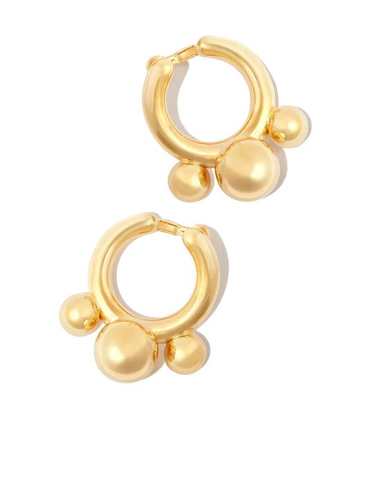 14kt yellow gold 3-Ball hoop earrings