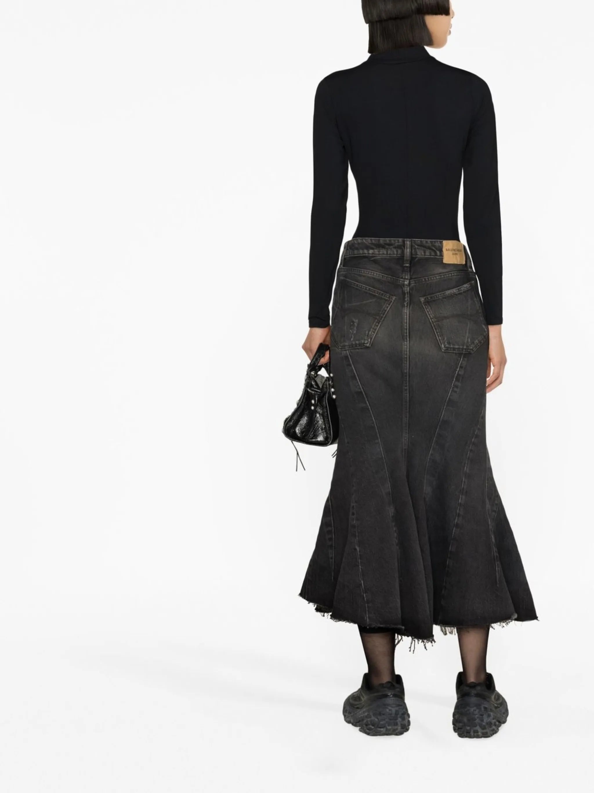ruffled high-waist denim skirt