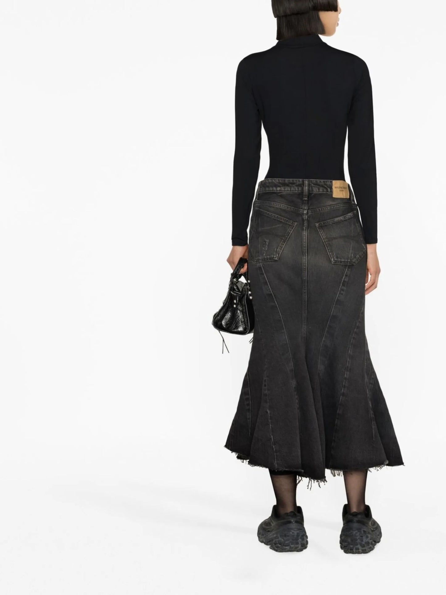 ruffled high-waist denim skirt