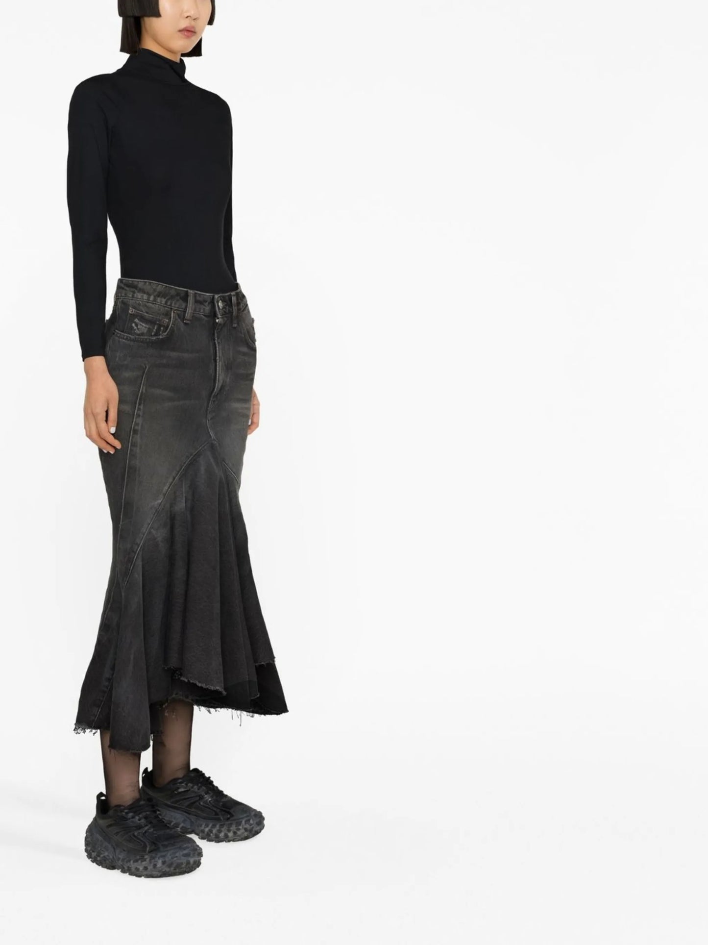 ruffled high-waist denim skirt
