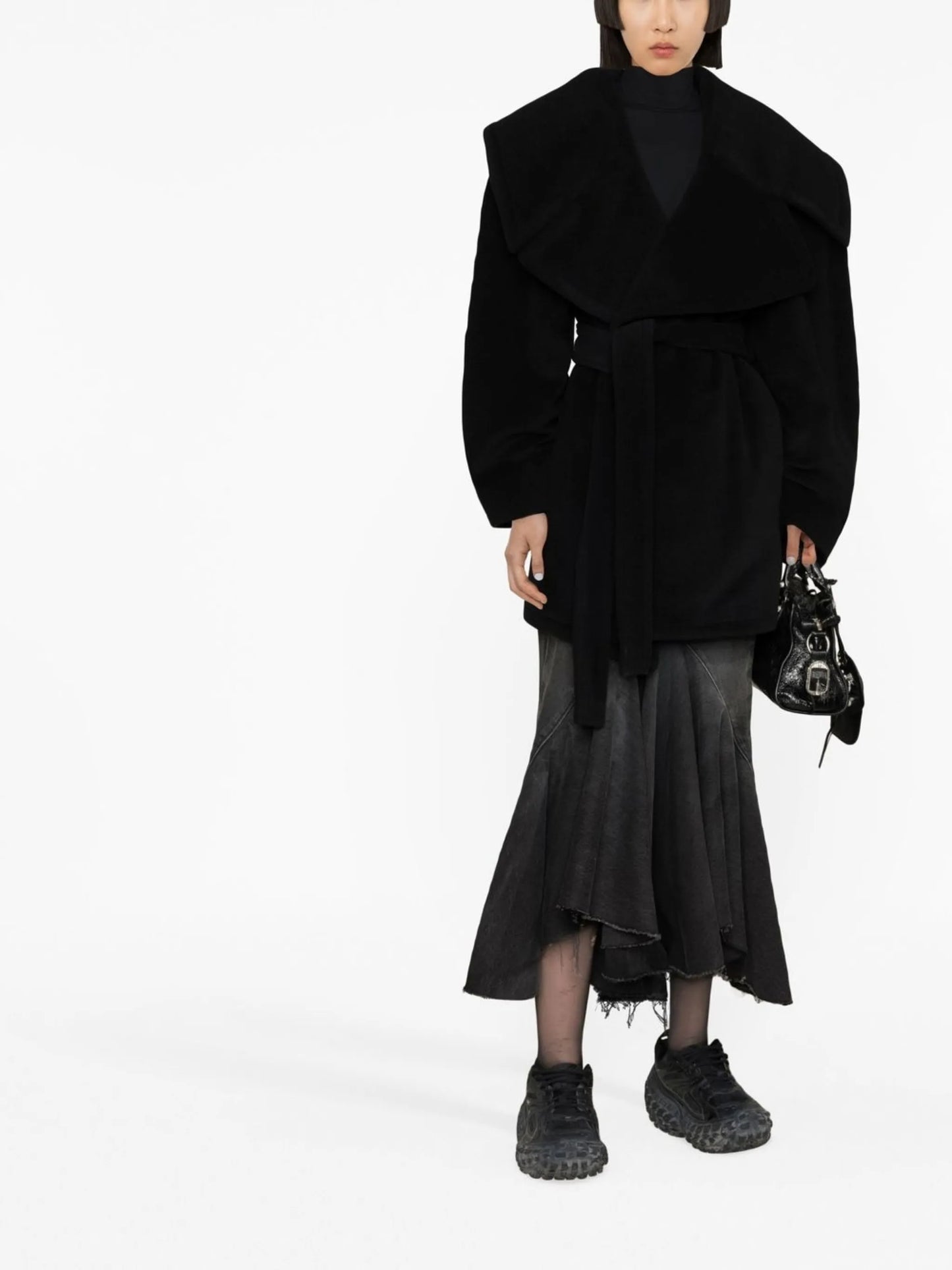ruffled high-waist denim skirt