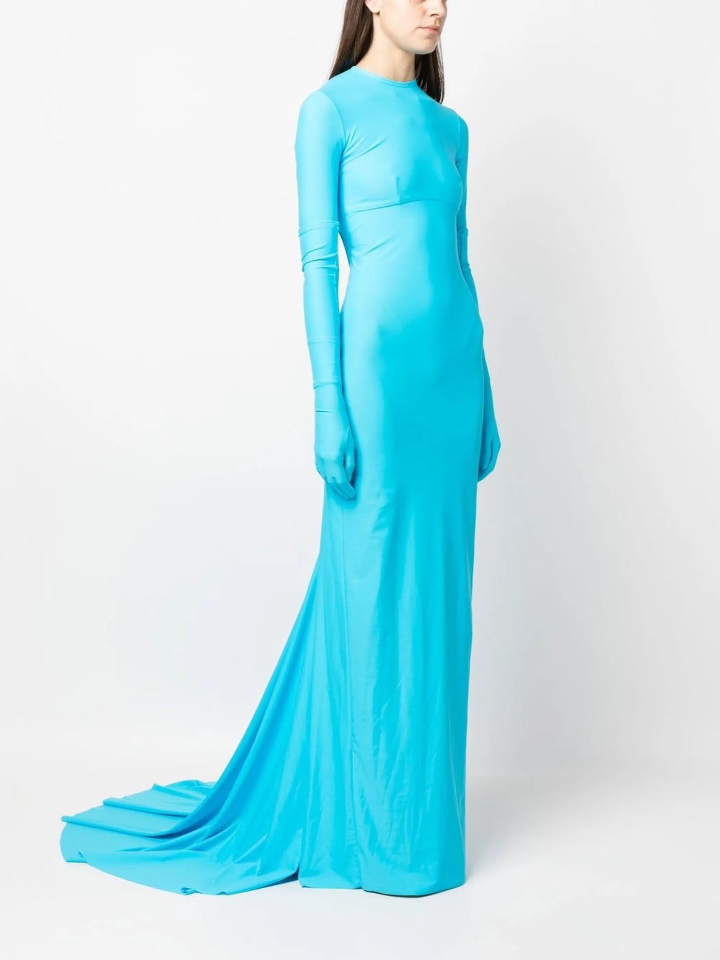 long-sleeve fishtail evening gown