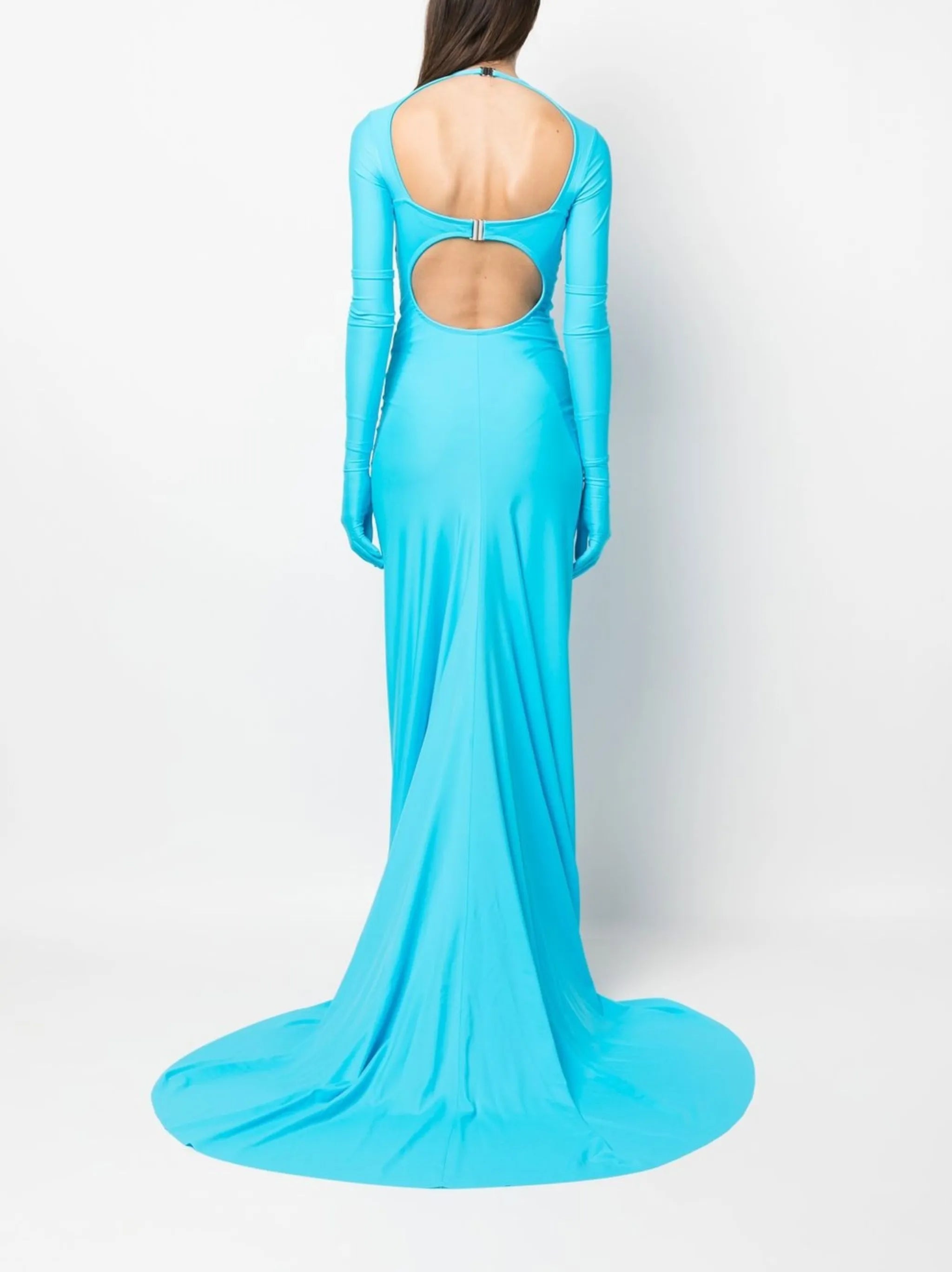 long-sleeve fishtail evening gown