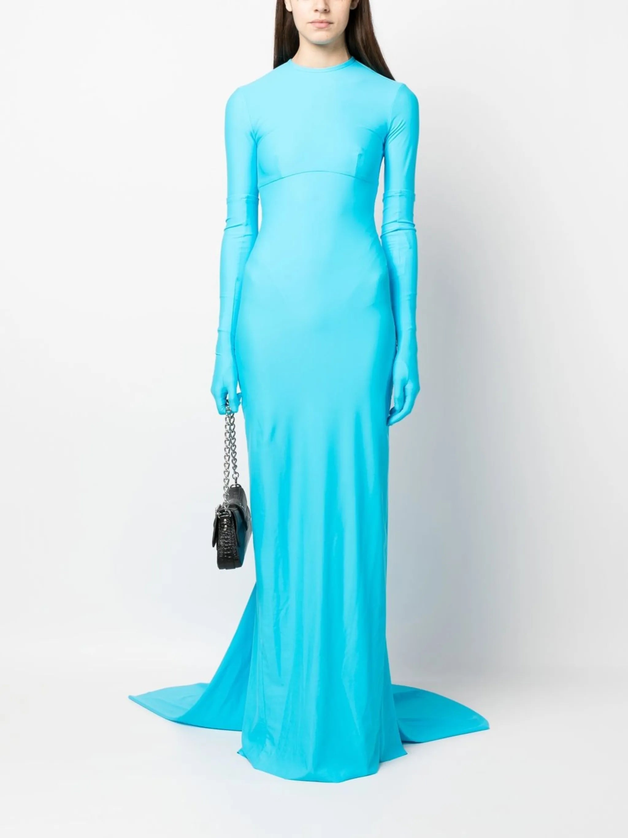 long-sleeve fishtail evening gown