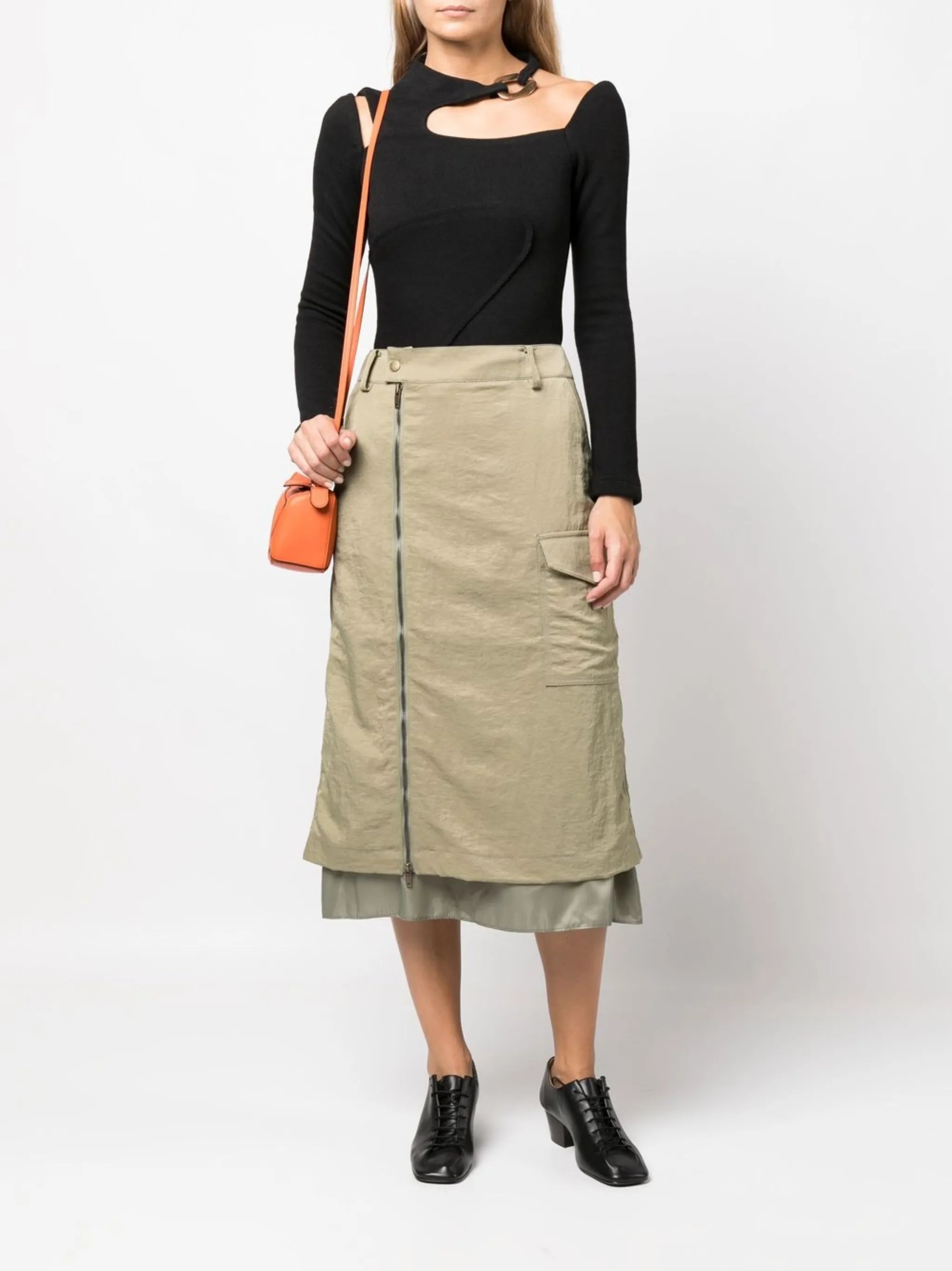 Leah zip-up midi skirt