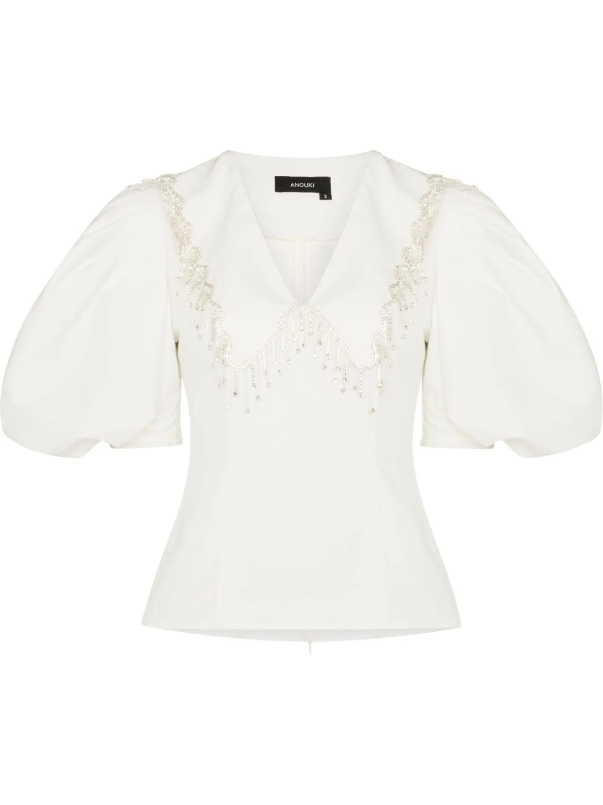 crystal-embellished puff-sleeve blouse