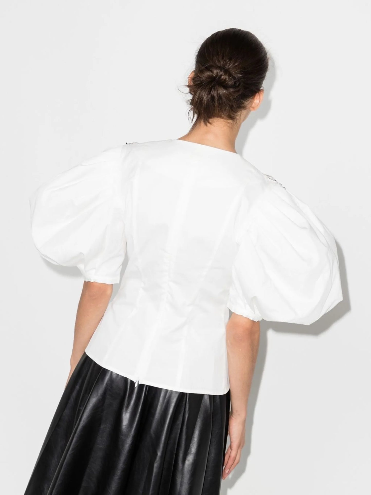 crystal-embellished puff-sleeve blouse
