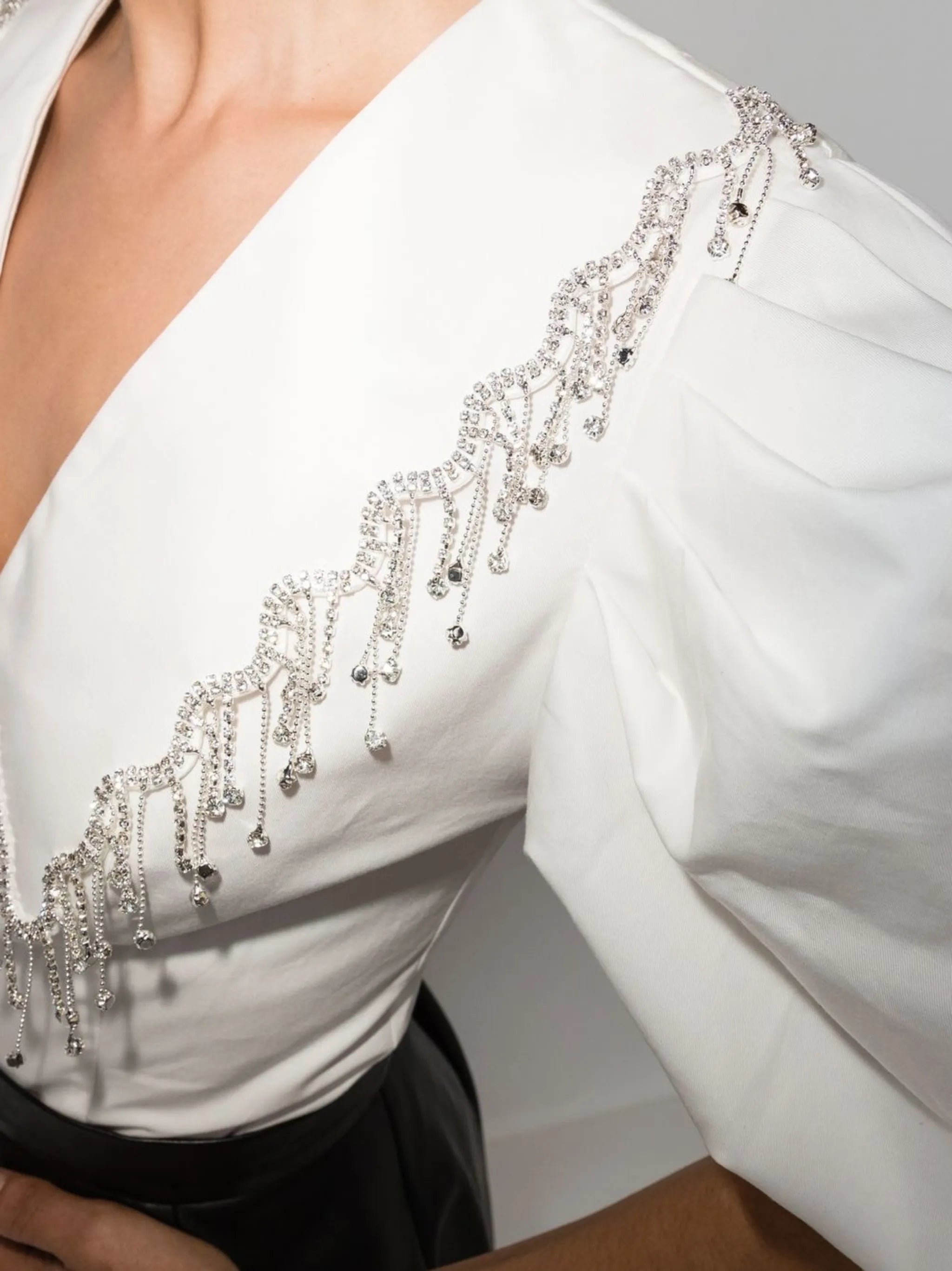crystal-embellished puff-sleeve blouse