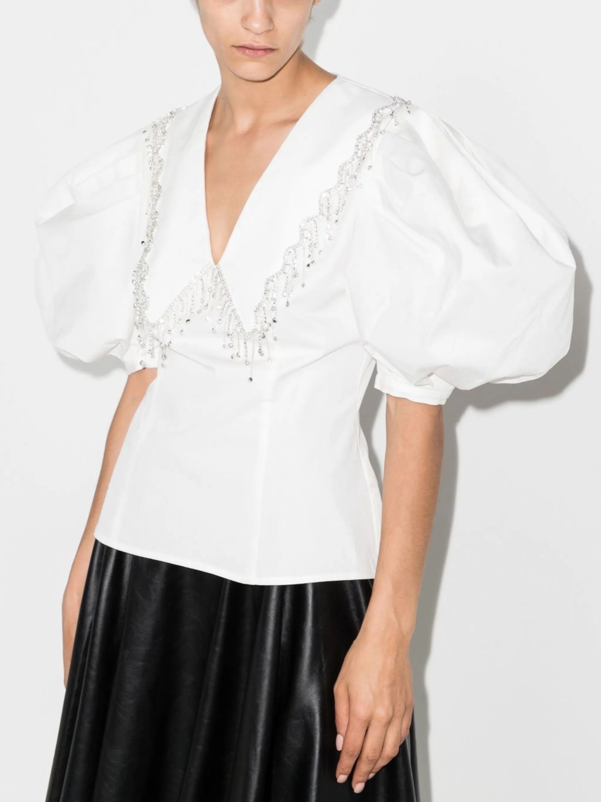 crystal-embellished puff-sleeve blouse