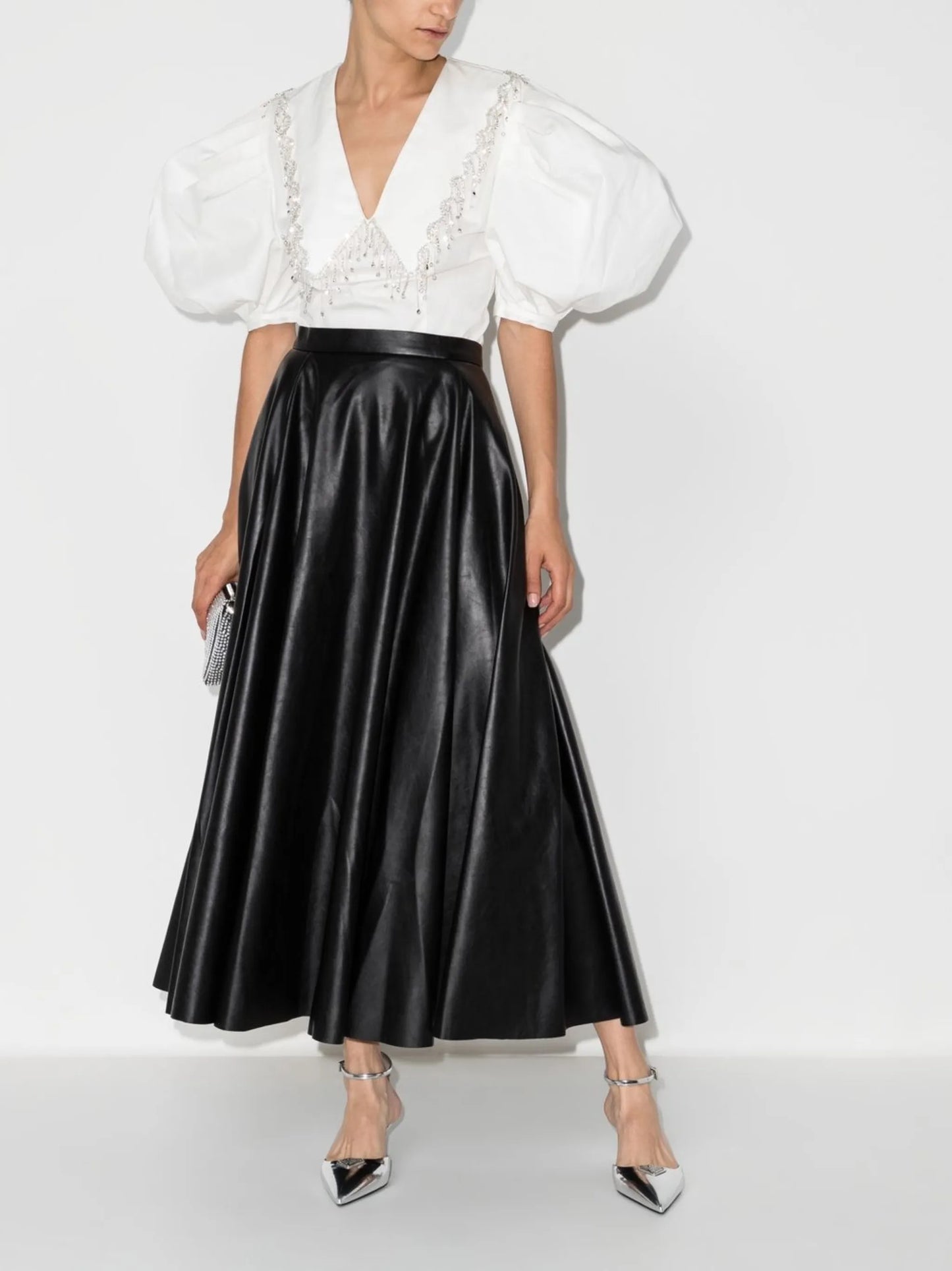 crystal-embellished puff-sleeve blouse