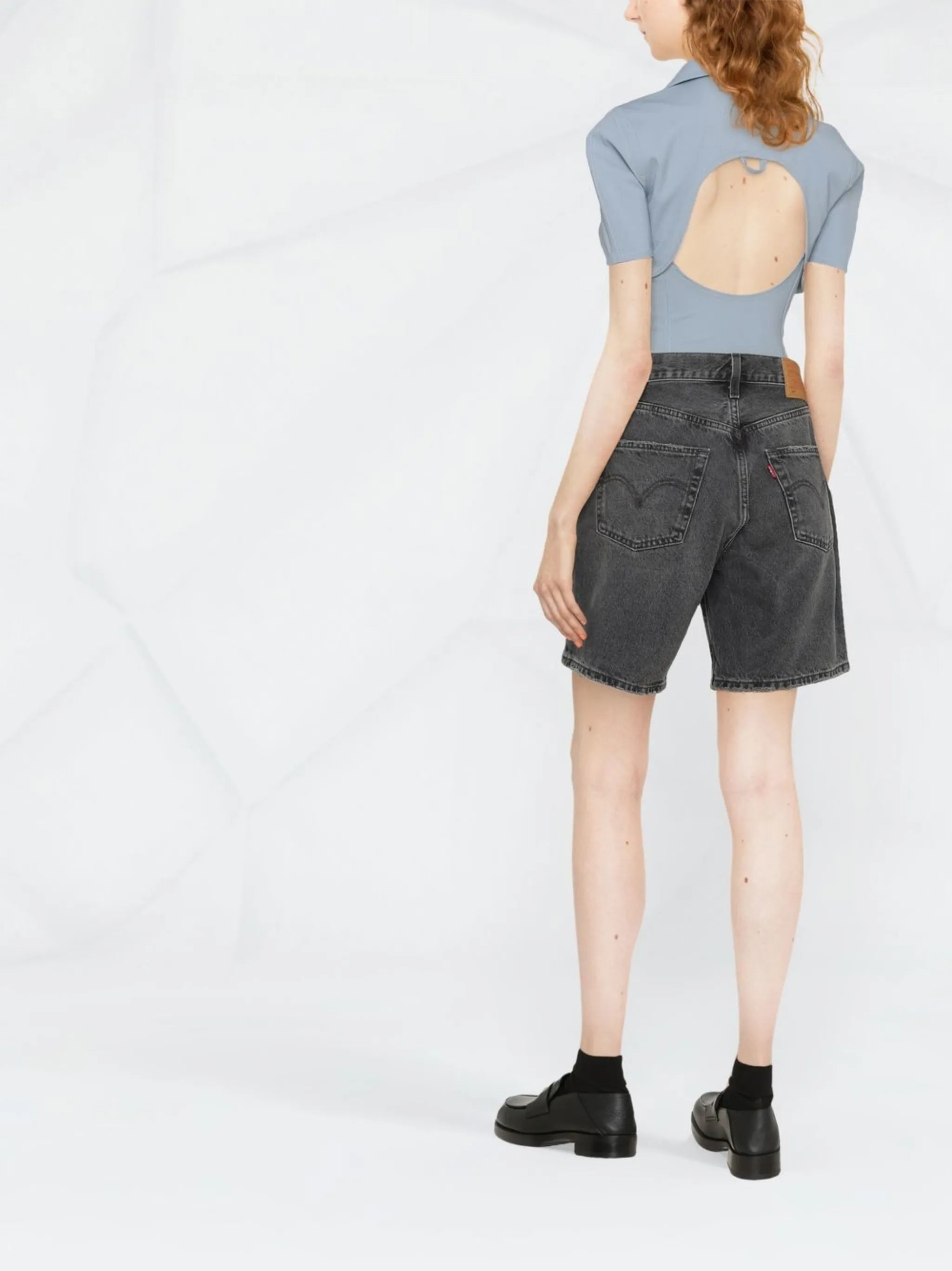 straight-leg denim shorts