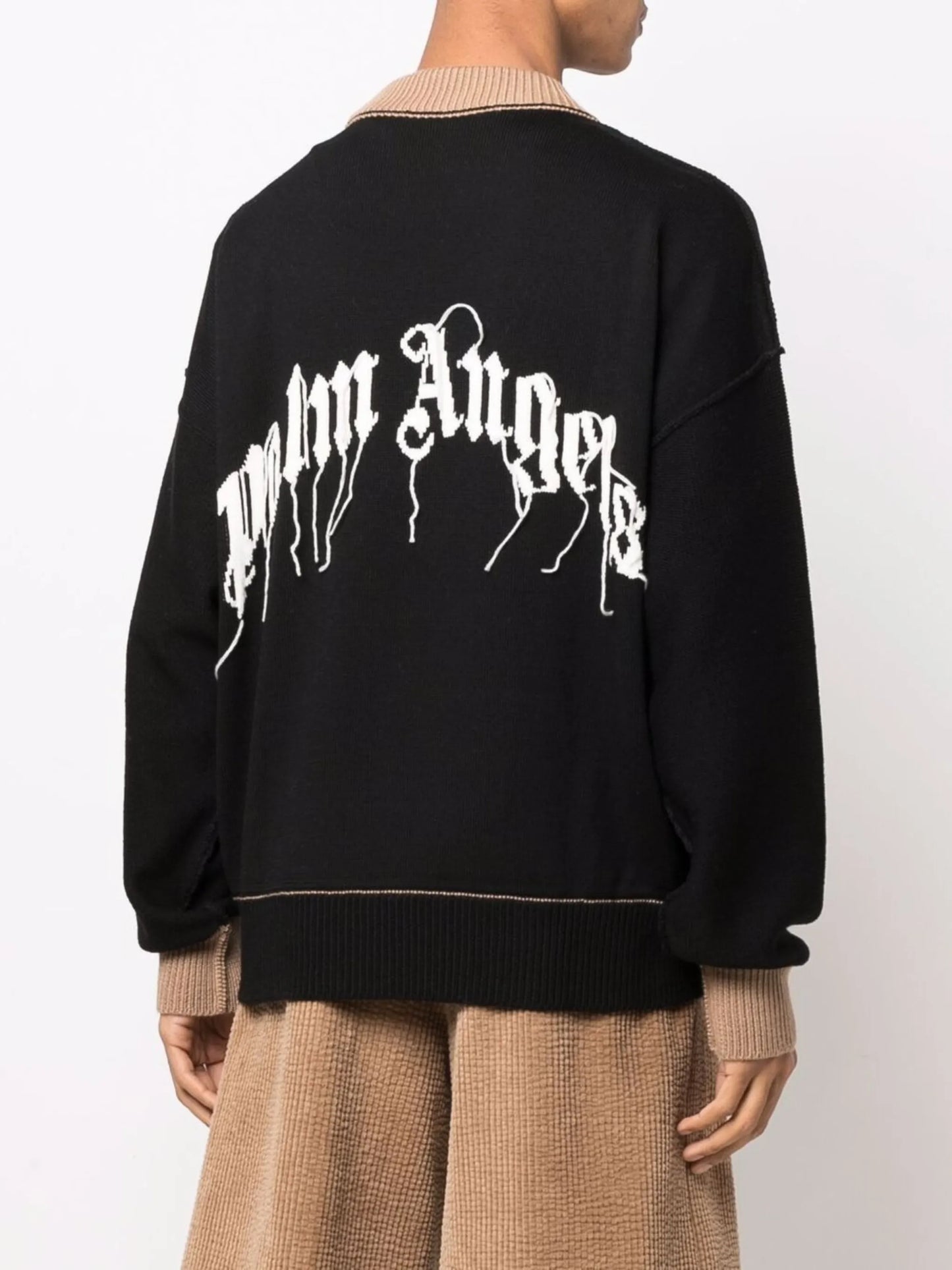 long-sleeve bear-embroidered wool jumper