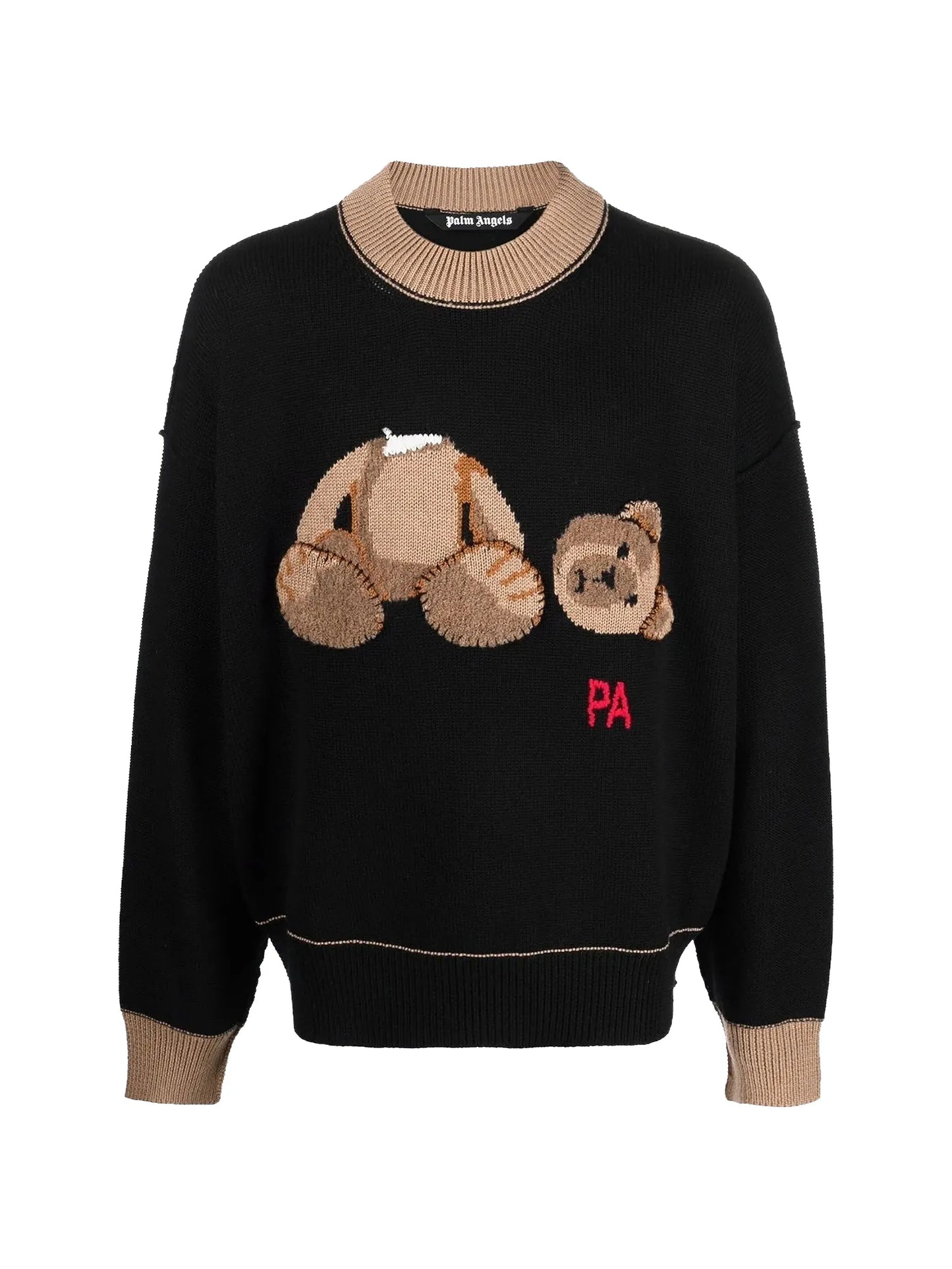 long-sleeve bear-embroidered wool jumper